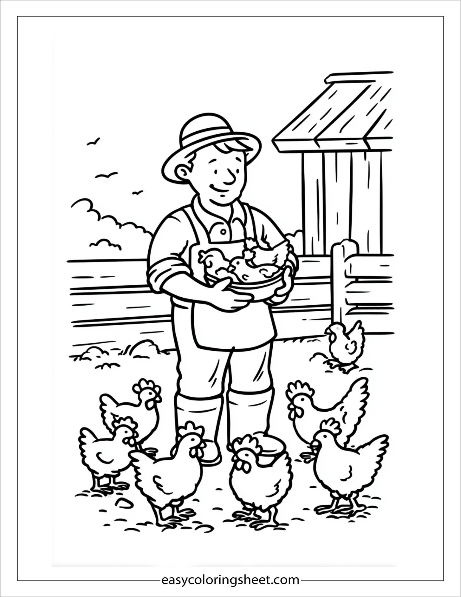 The Farmer feeding chickens