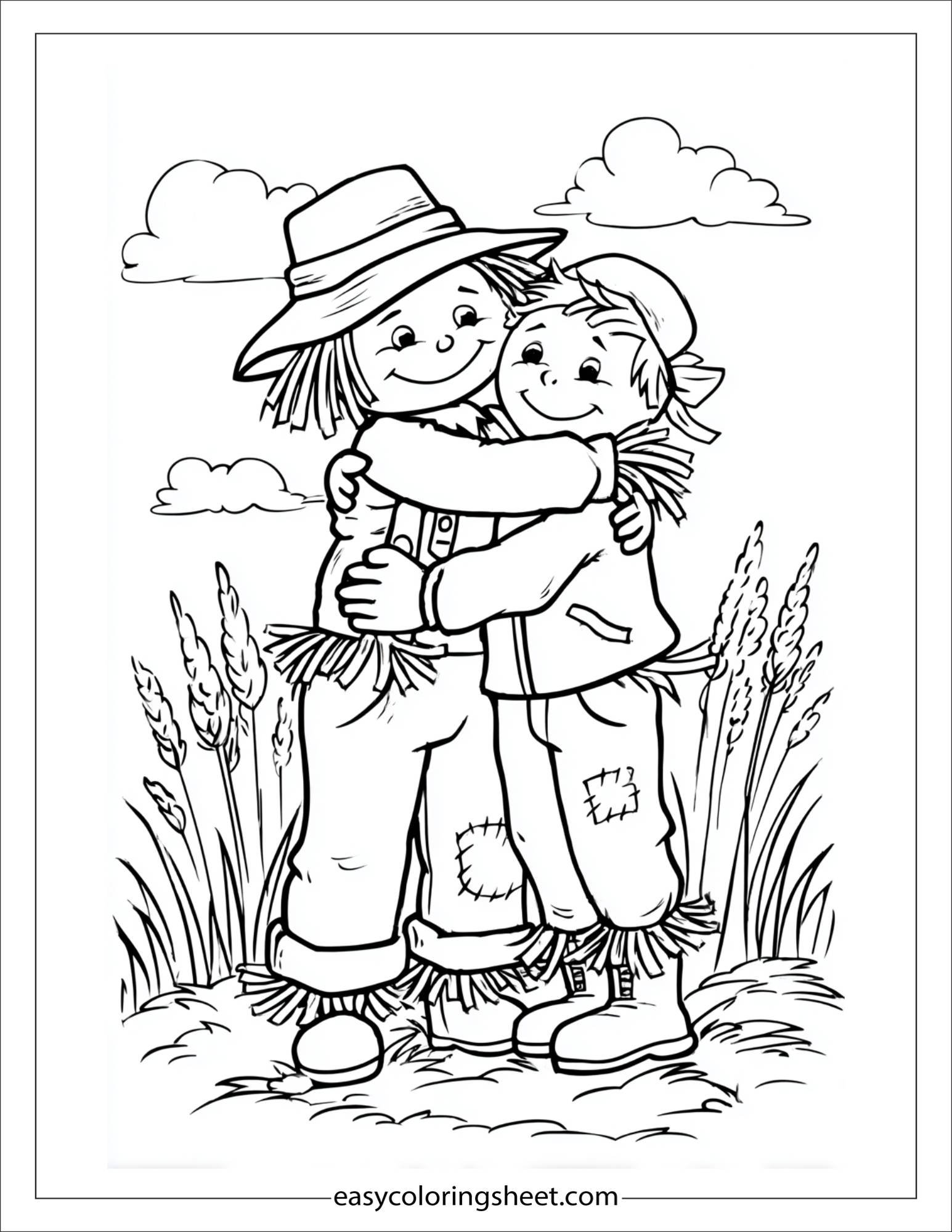 The Farmer hugging a scarecrow