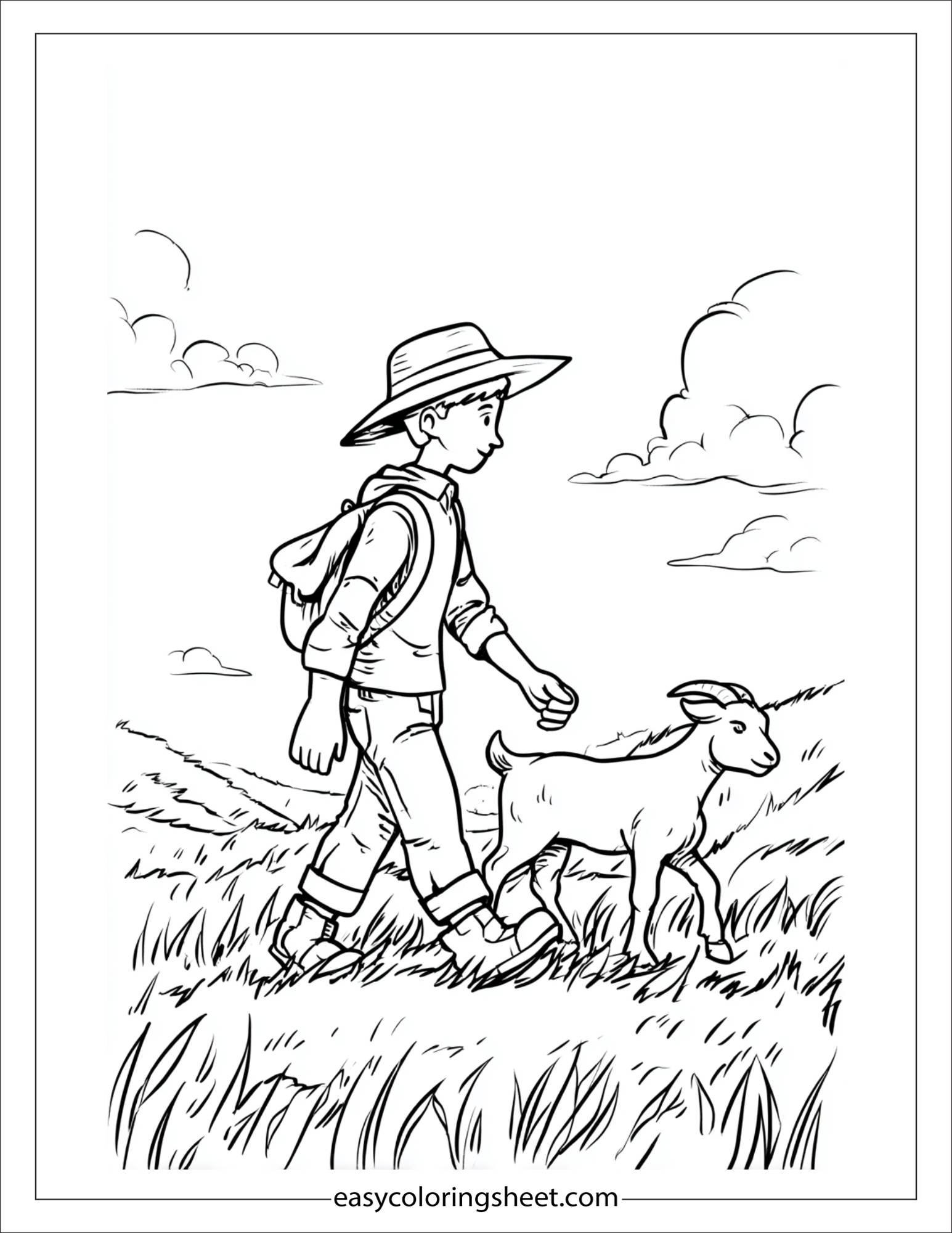 The Farmer walking with a goat