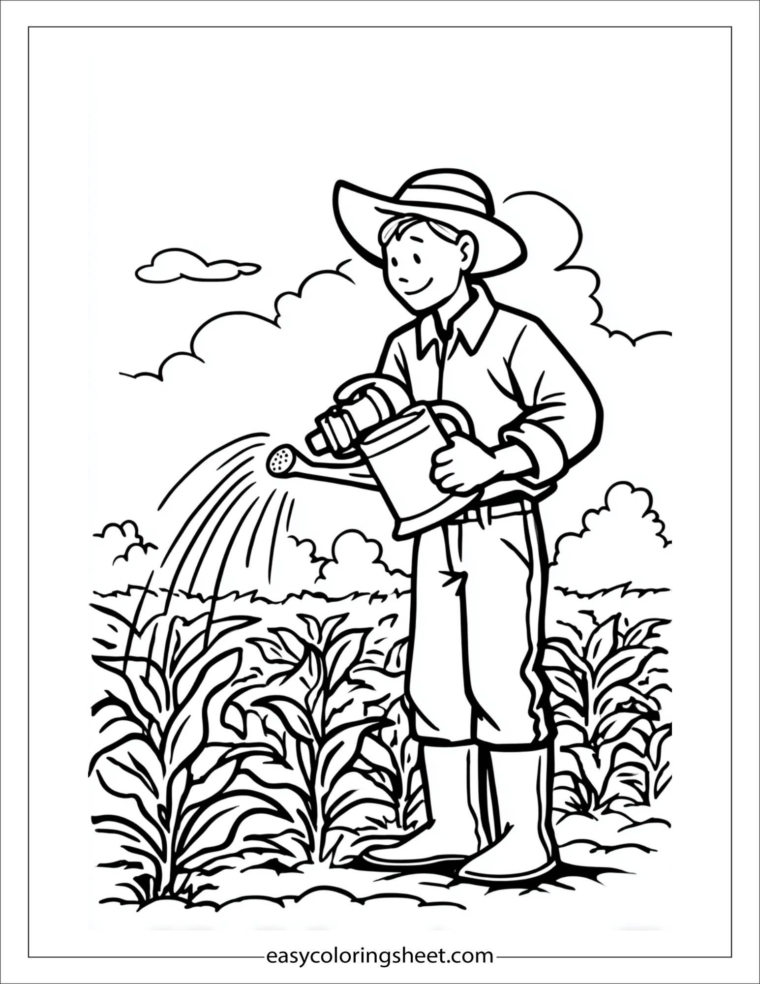 The Farmer watering crops