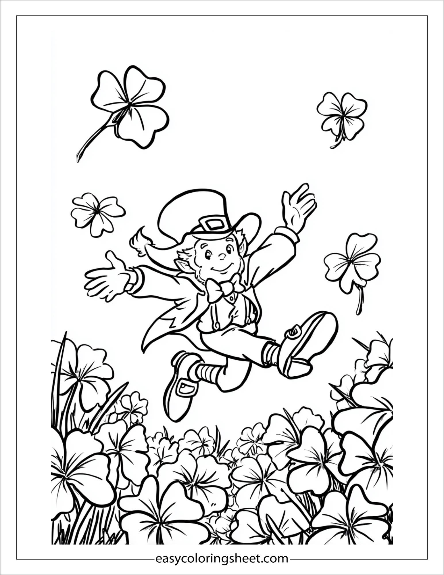 The Leprechaun jumping in clovers