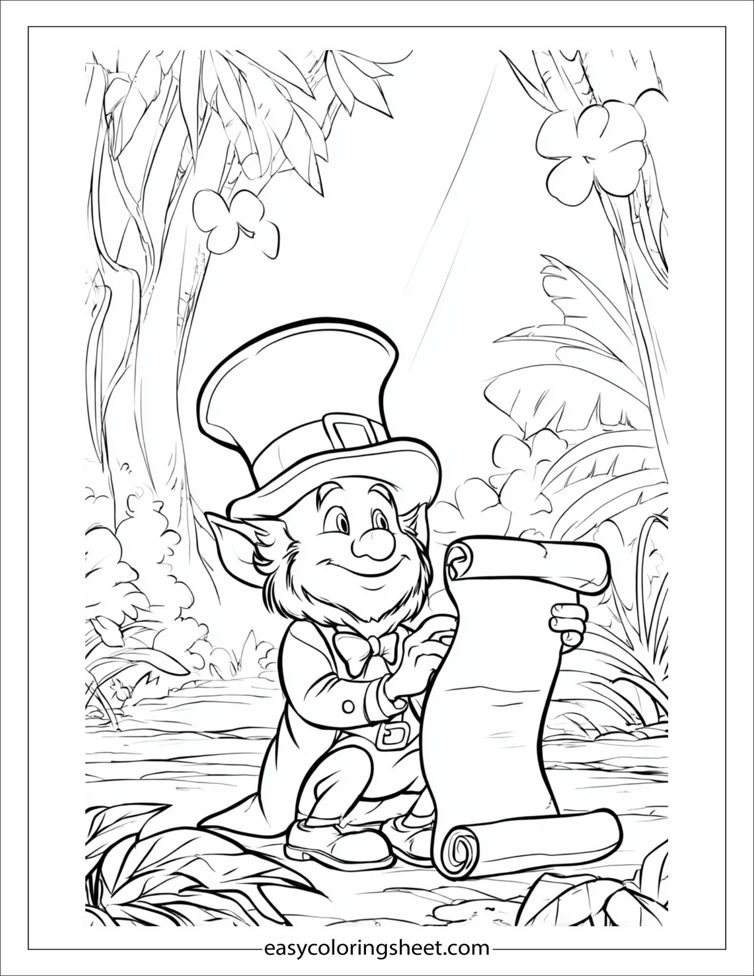 The Leprechaun reading a lucky scroll