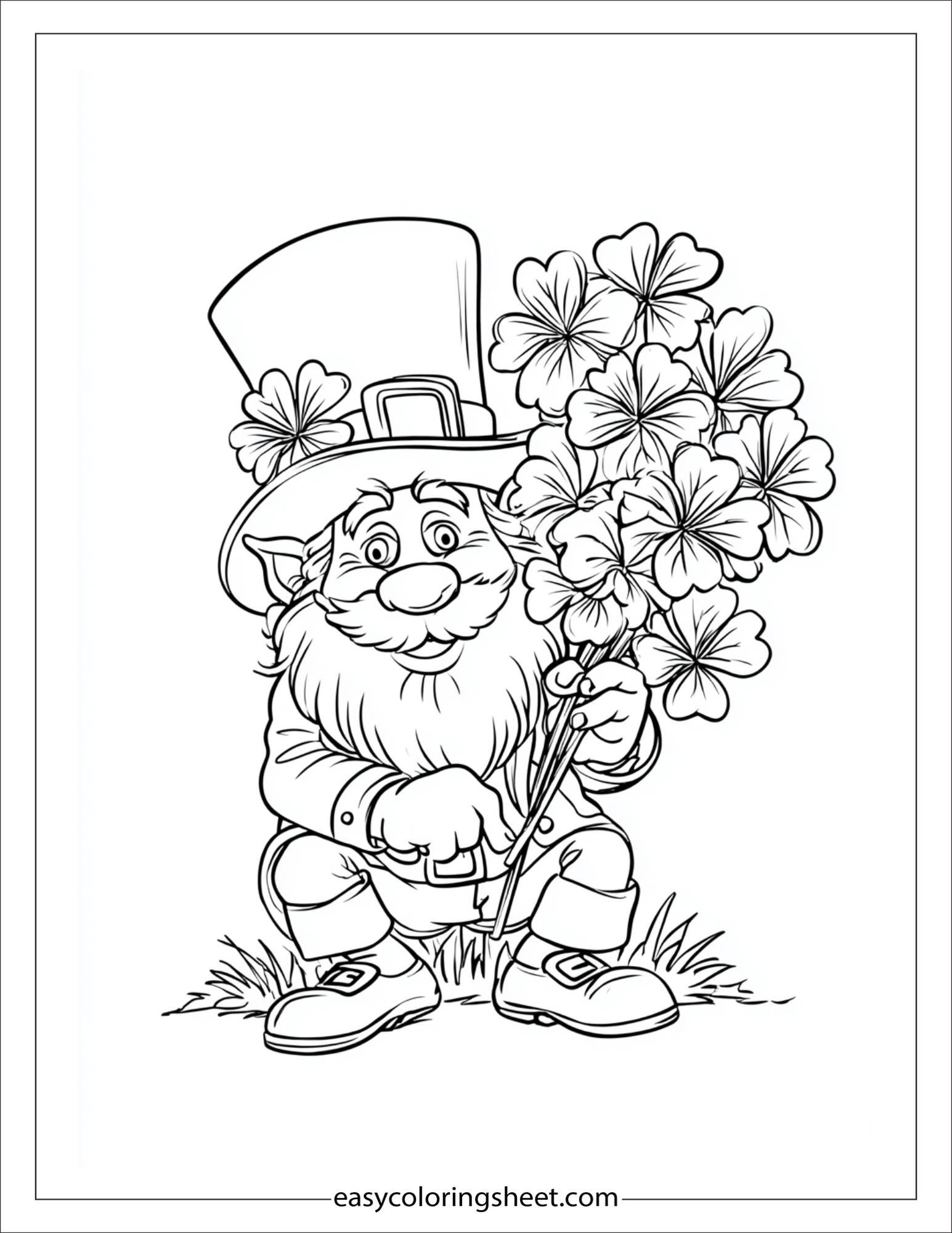 The Leprechaun sitting with clover bouquet