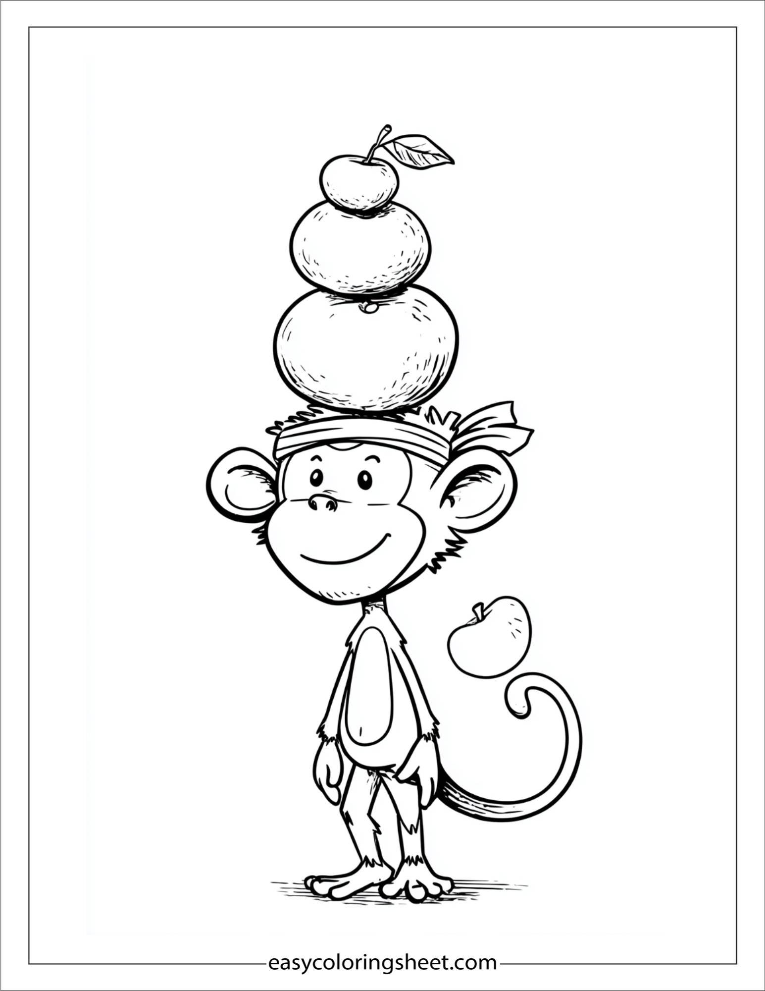 The Mischievous Monkey balancing fruit on head