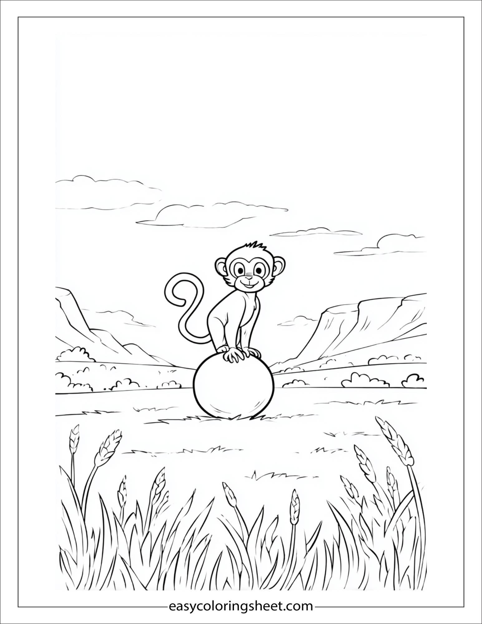 The Mischievous Monkey balancing on ball