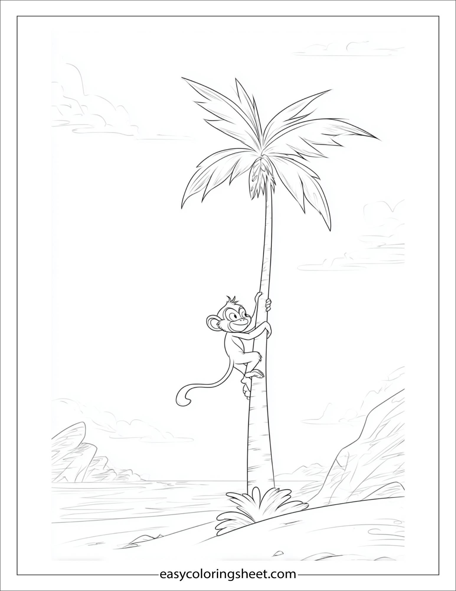 The Mischievous Monkey climbing a coconut tree