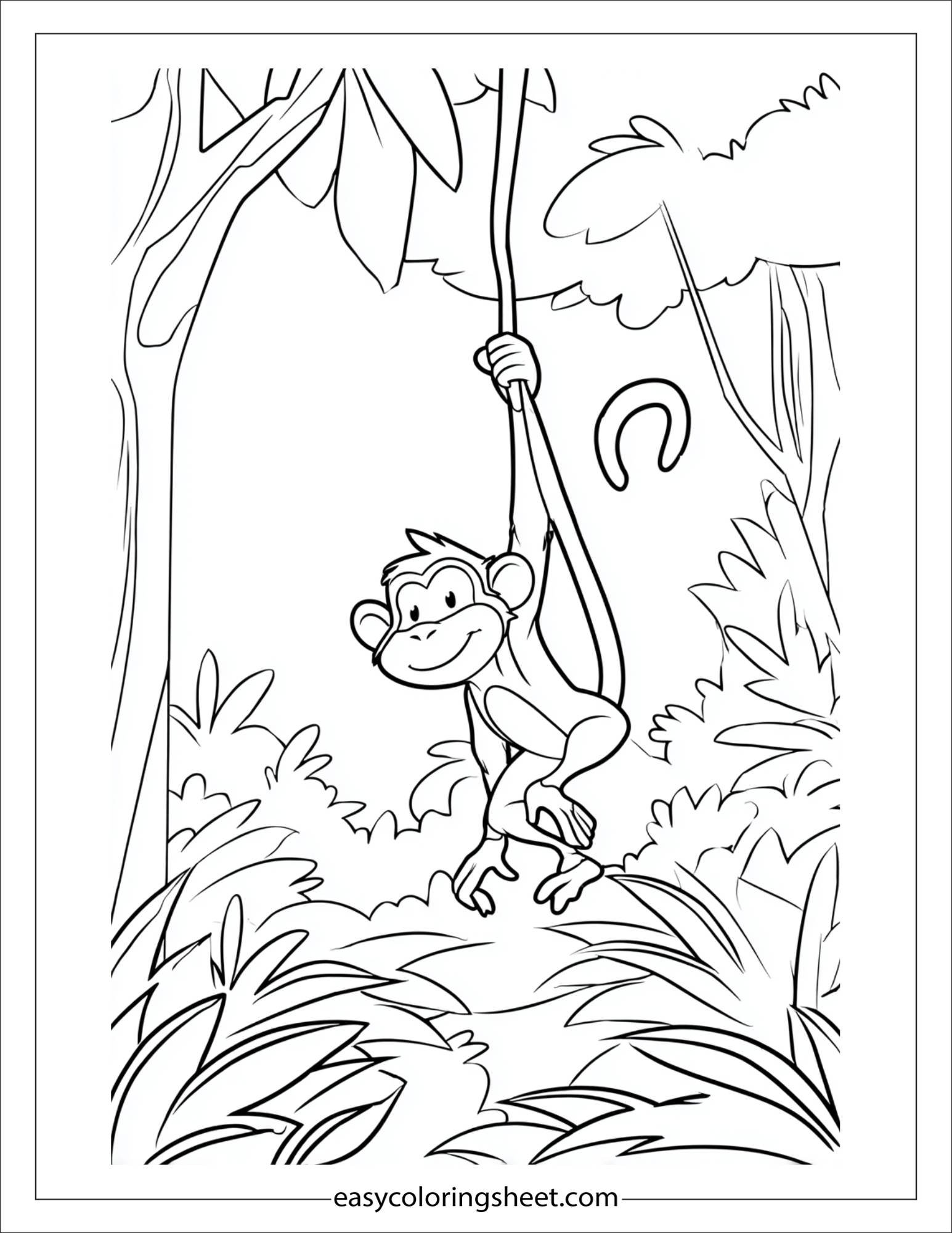 The Mischievous Monkey hanging from one hand
