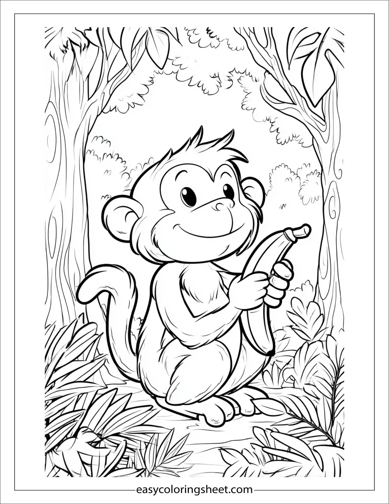 The Mischievous Monkey hugging a banana