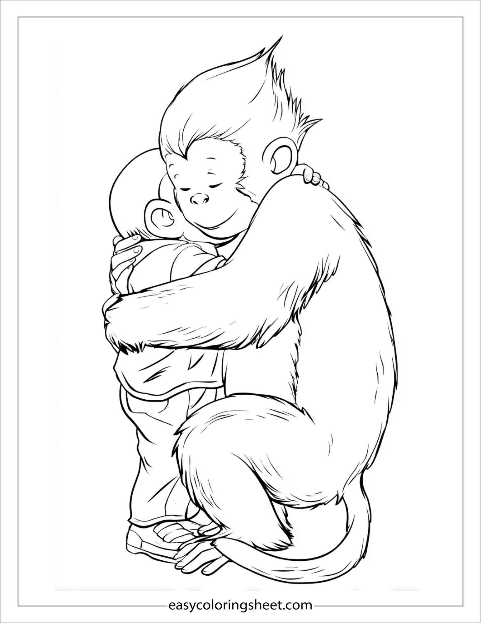 The Mischievous Monkey hugging a friend