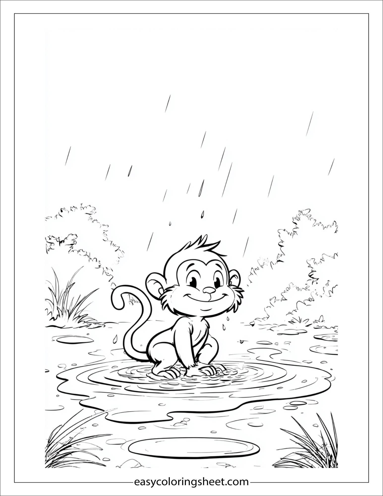 The Mischievous Monkey splashing in puddle