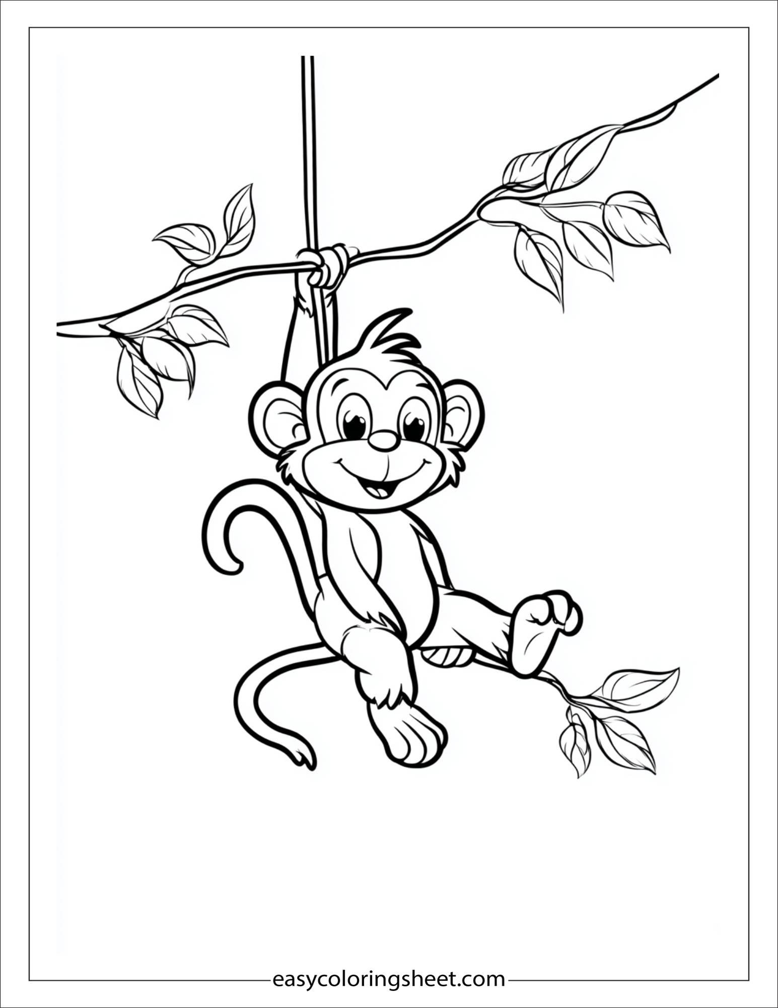 The Mischievous Monkey swinging on vine