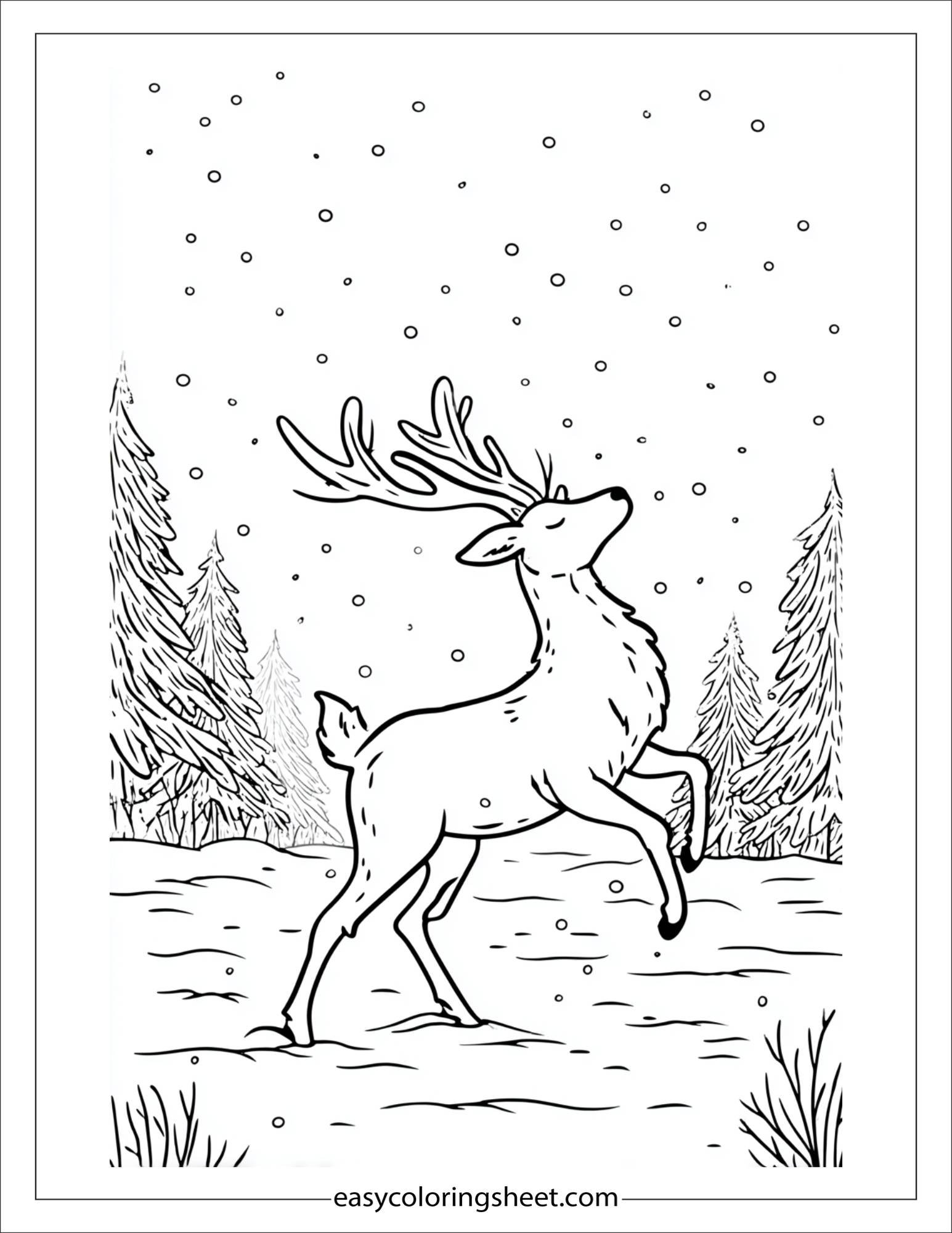 The Reindeer dancing in snowfall