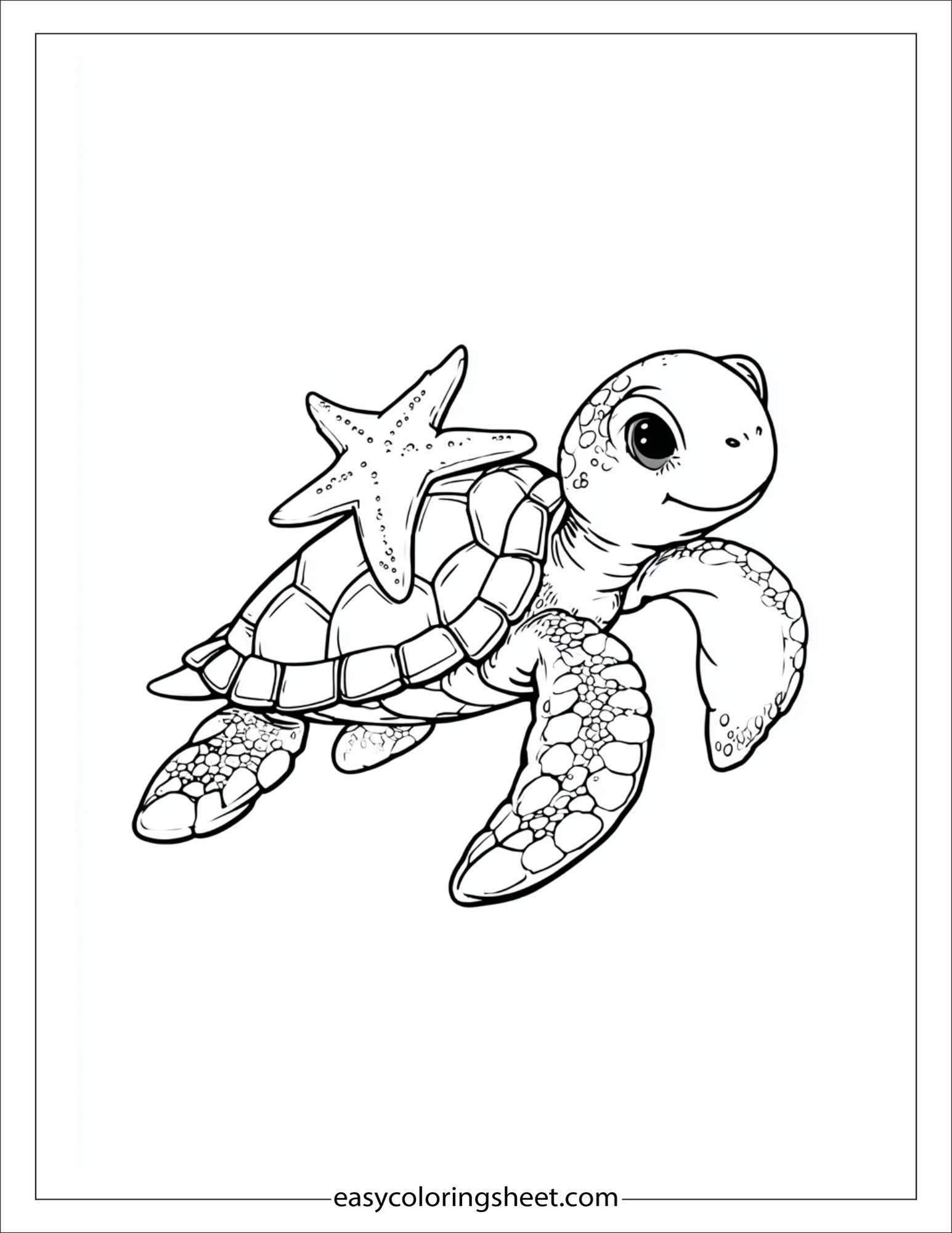 The Sea Turtle carrying starfish on back