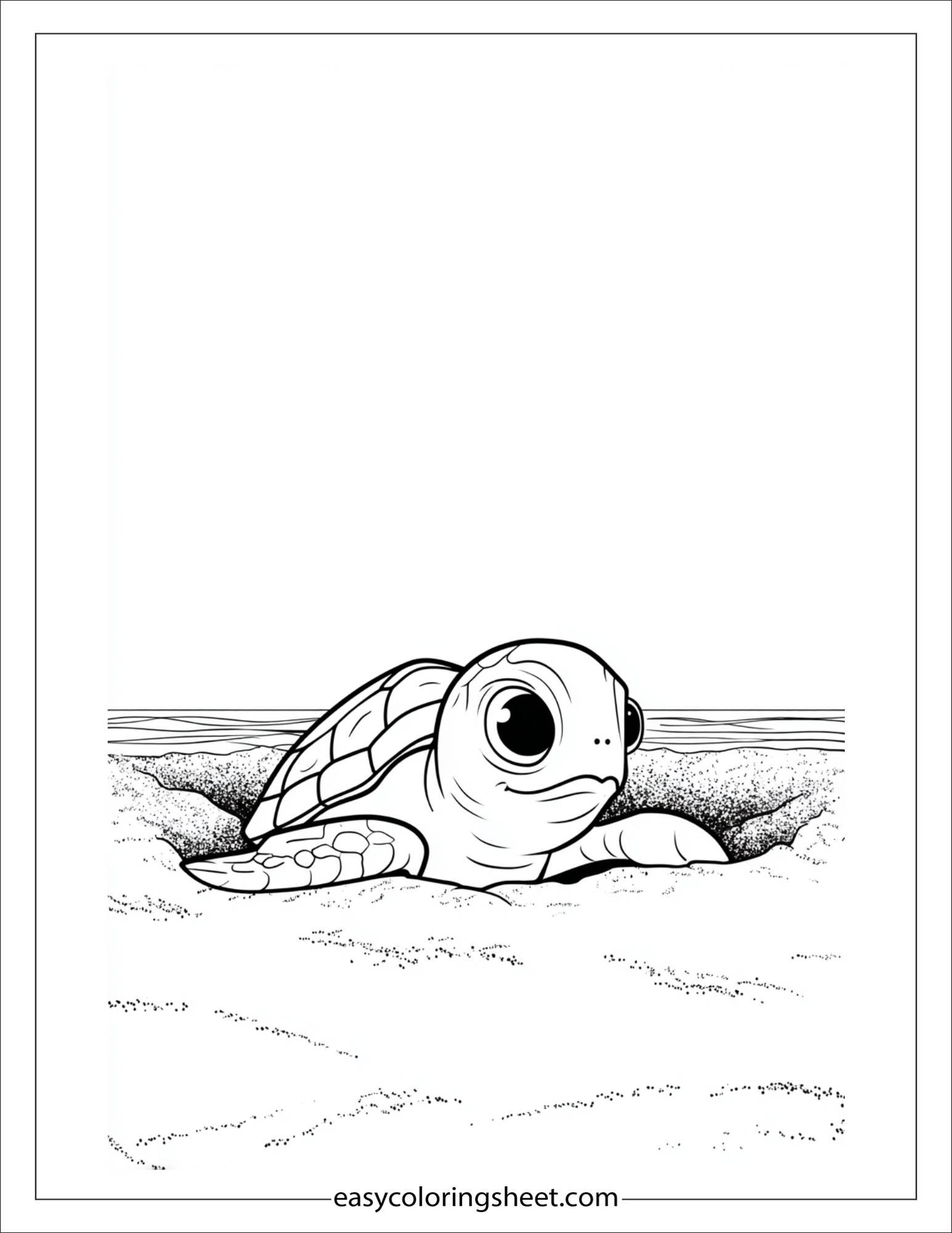 The Sea Turtle peeking from sand