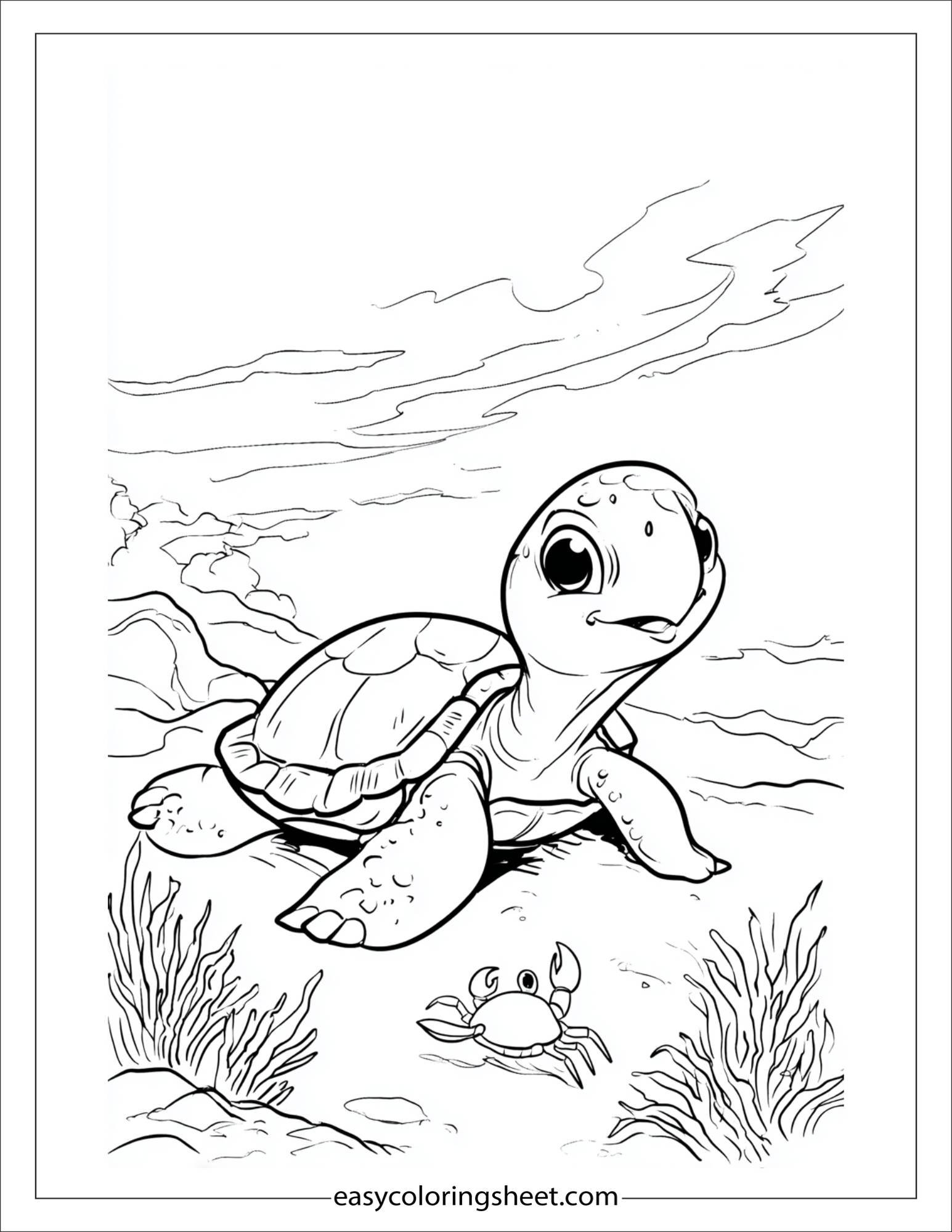 The Sea Turtle smiling at crab