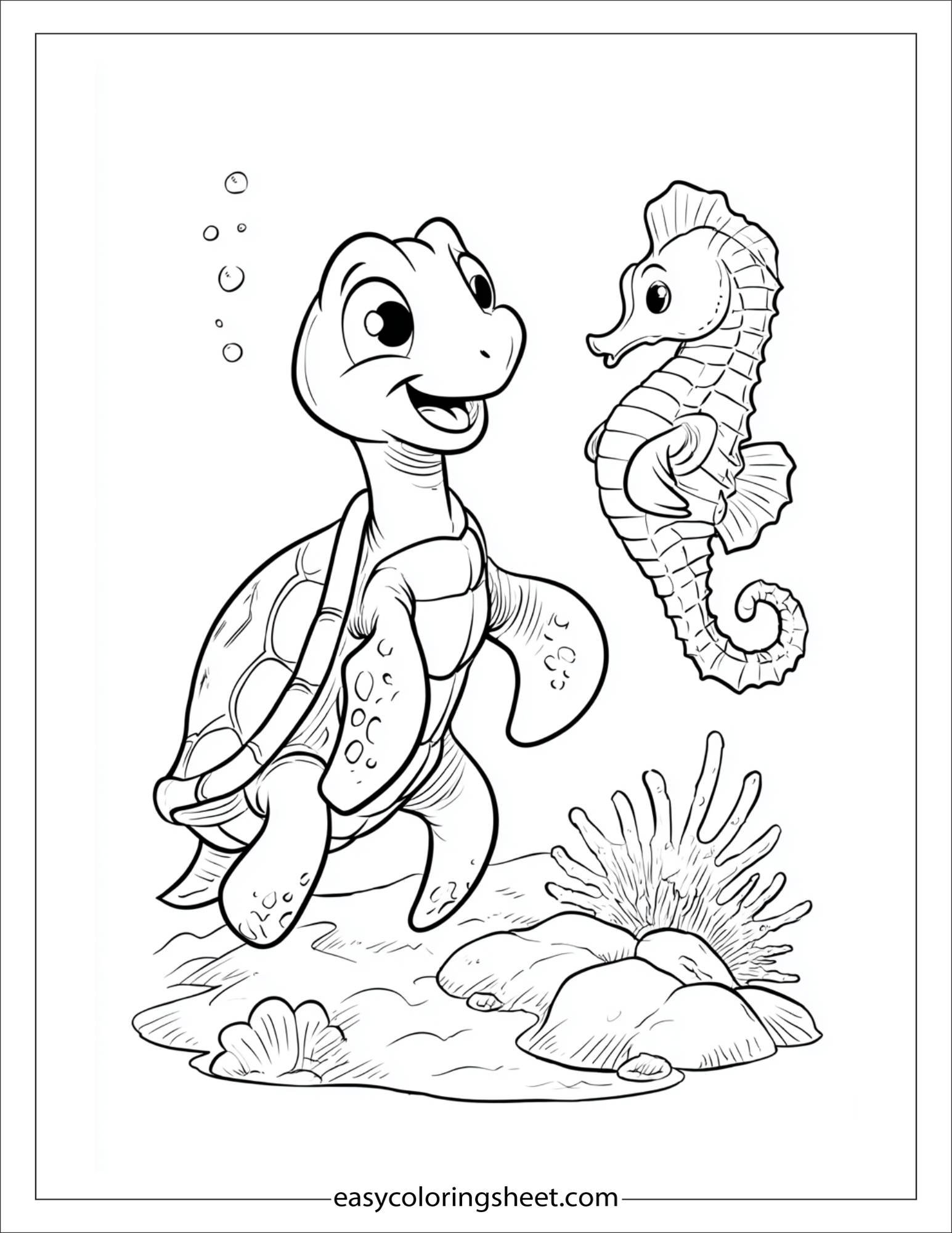 The Sea Turtle smiling at seahorse