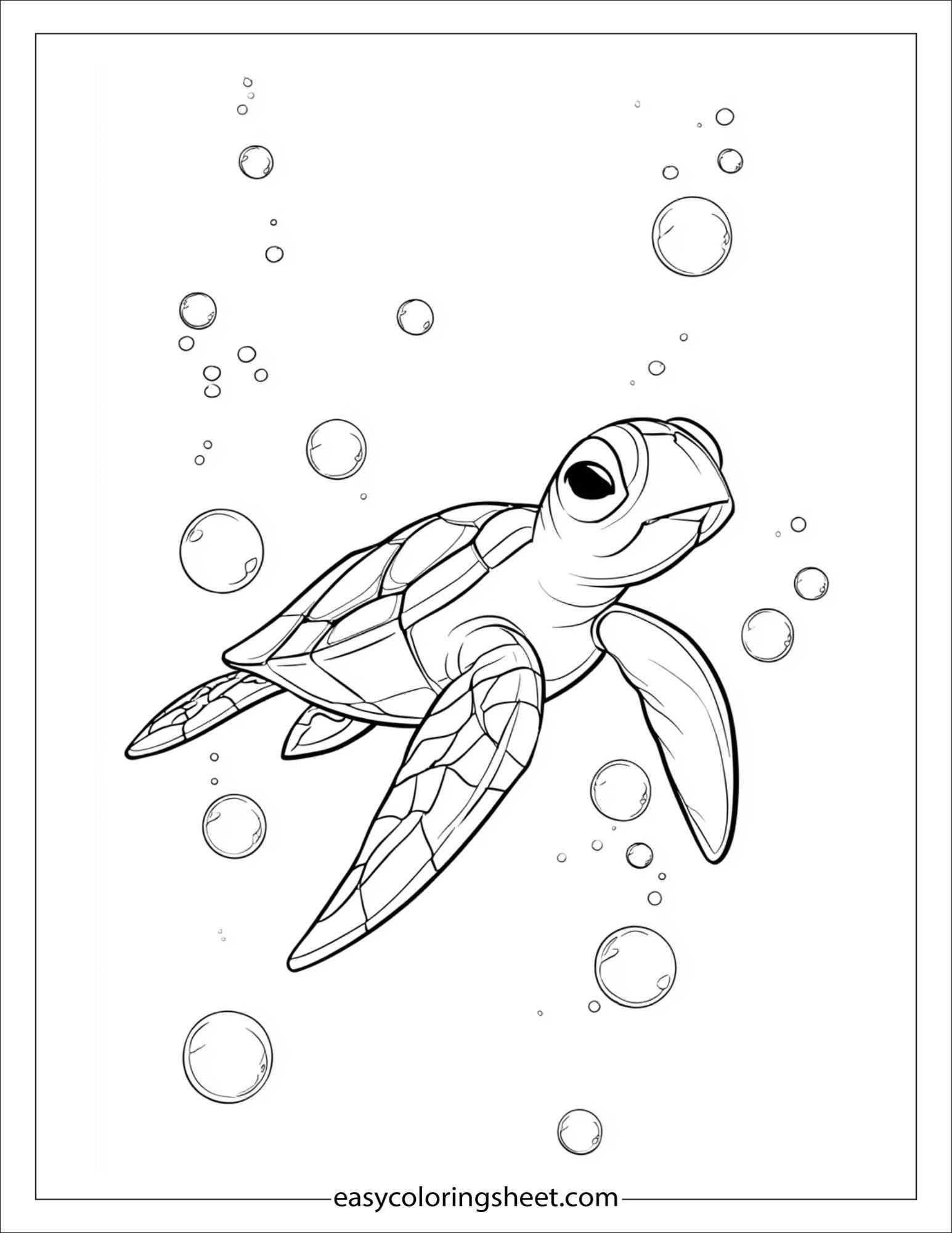 The Sea Turtle spinning in bubbles