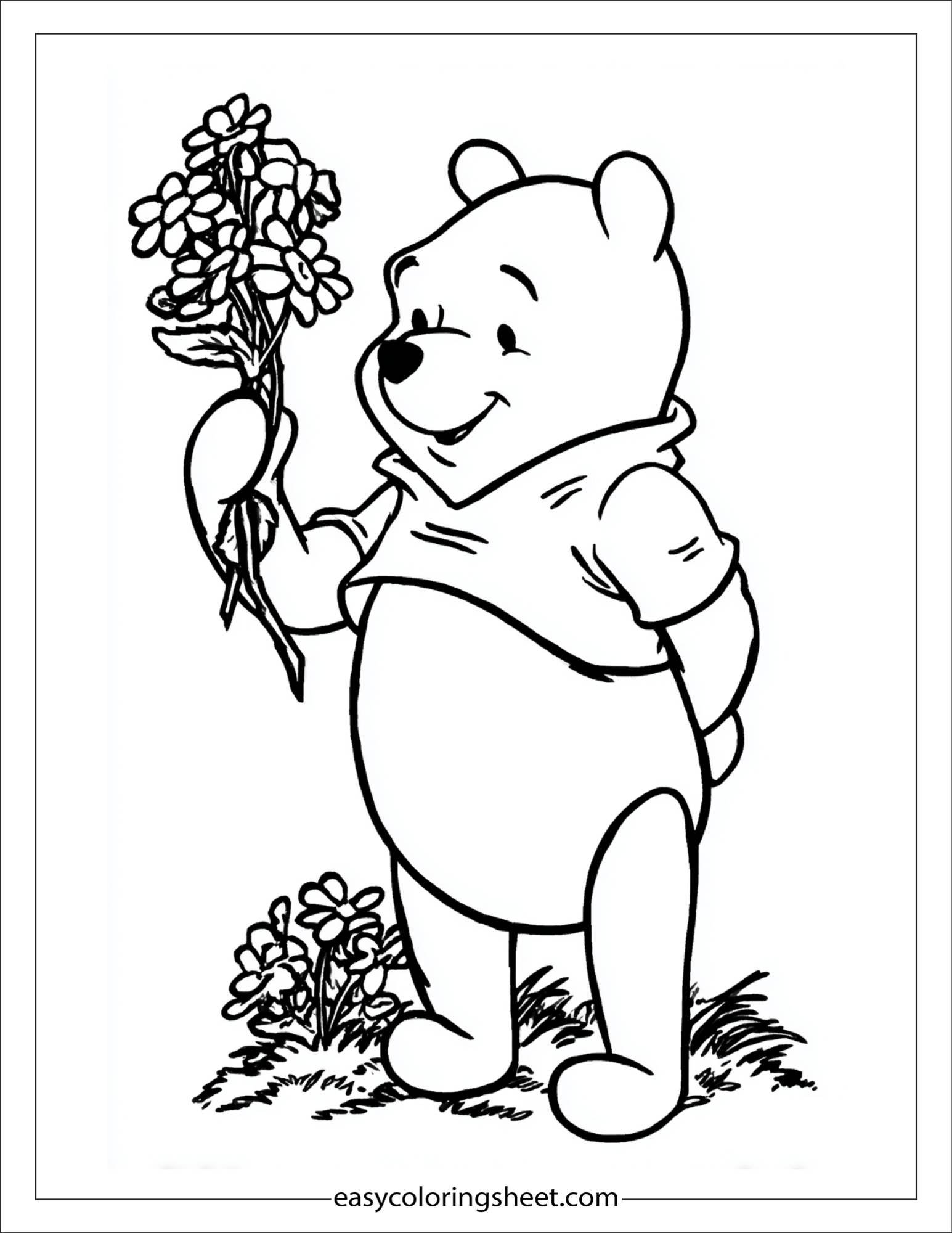 Winnie-the-Pooh holding flower