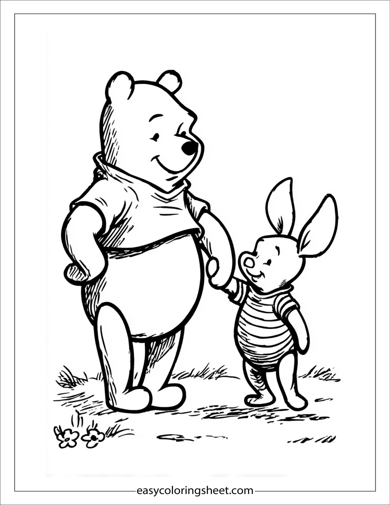 Winnie-the-Pooh holding hands with Piglet