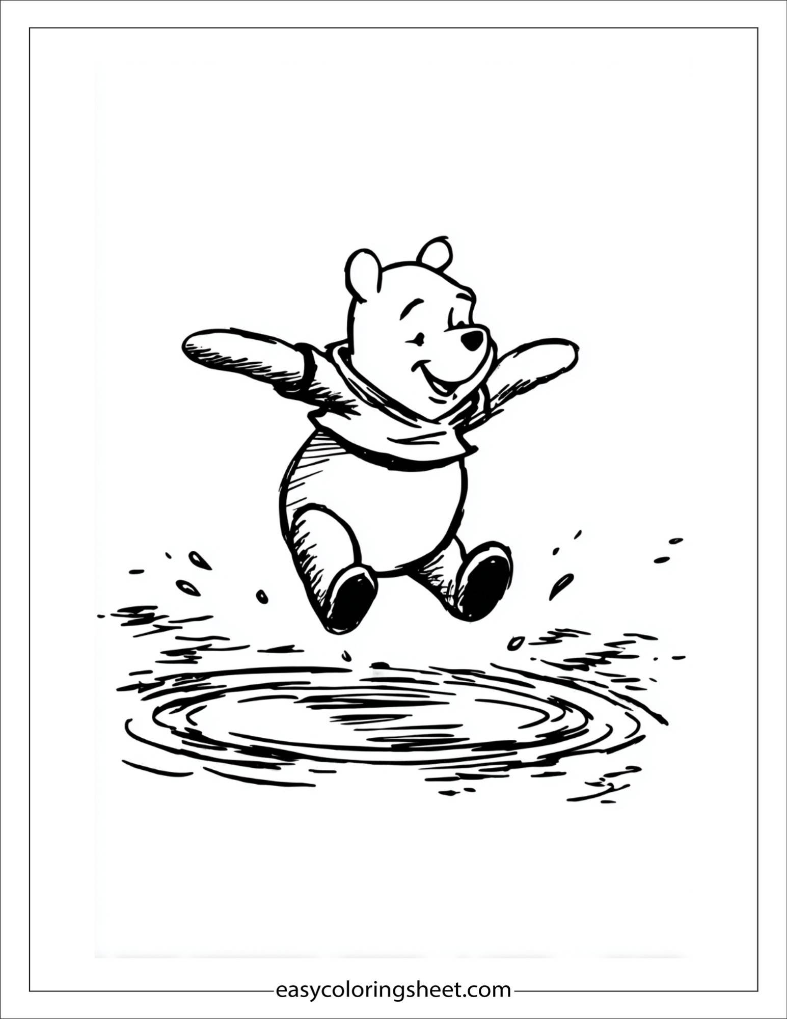 Winnie-the-Pooh jumping in puddle