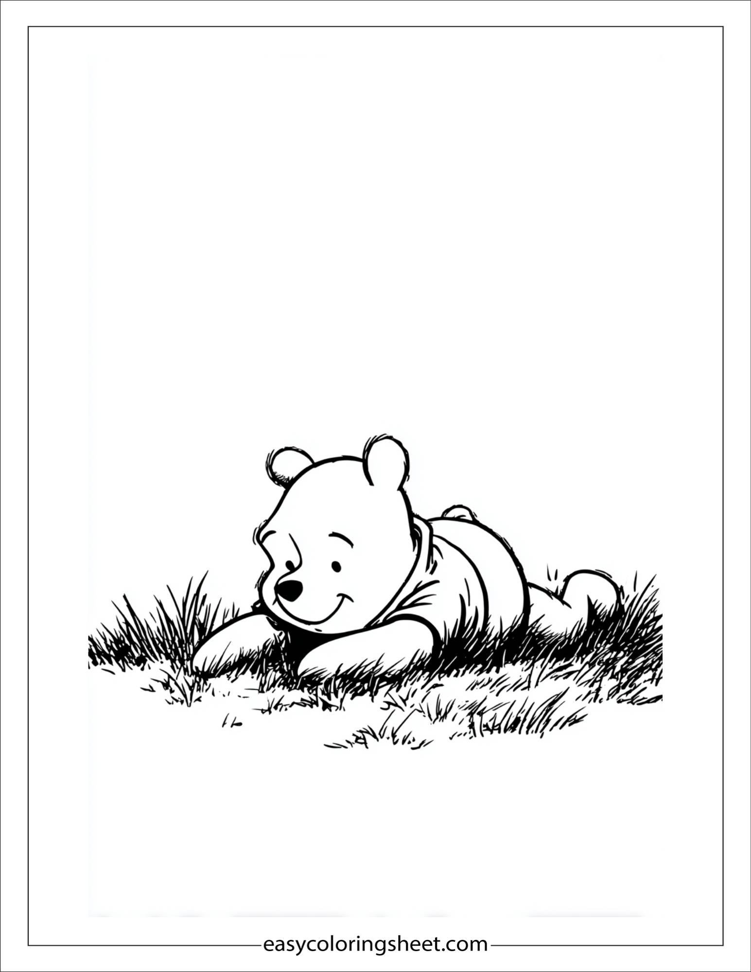 Winnie-the-Pooh lying on grass