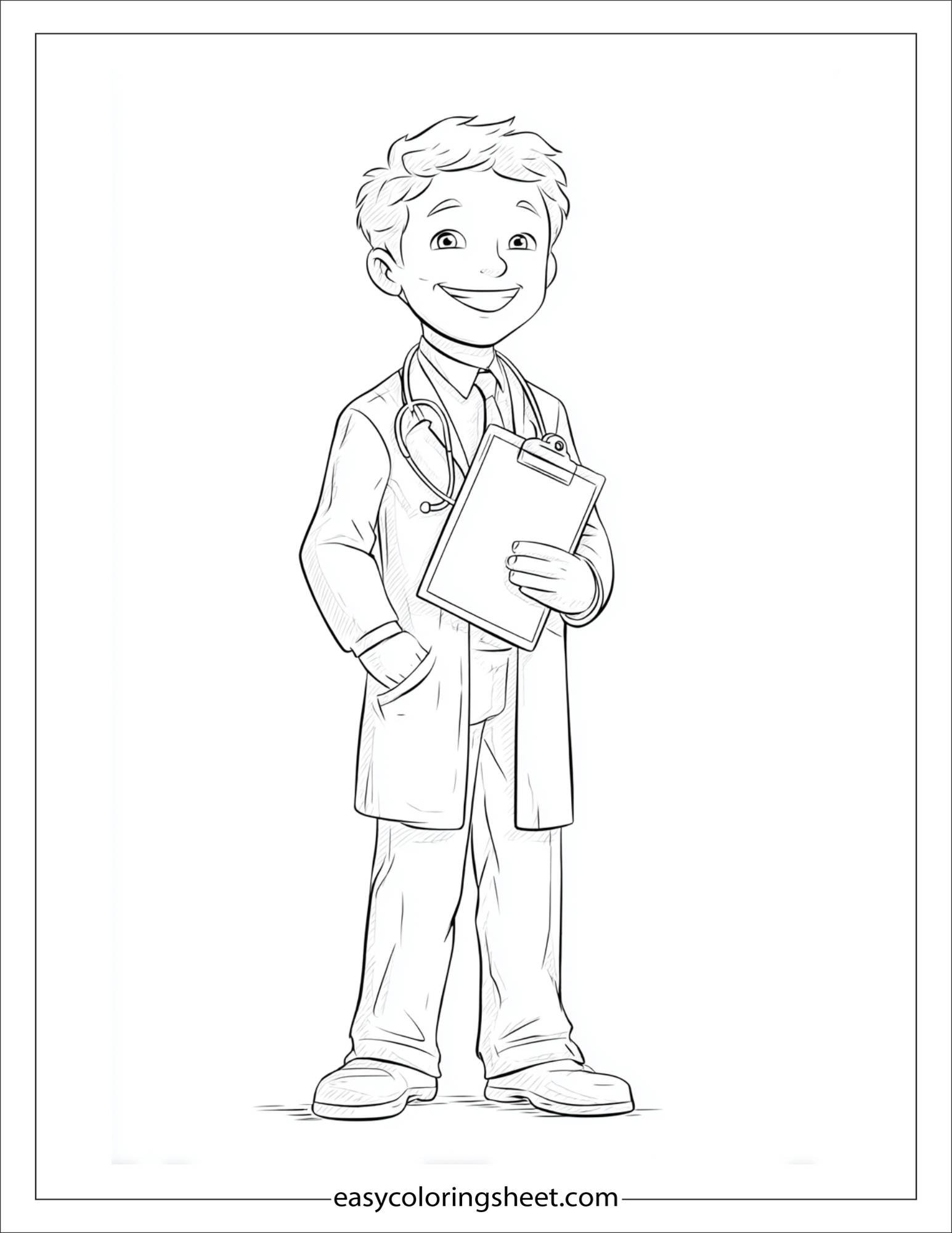 doctor smiling standing with clipboard
