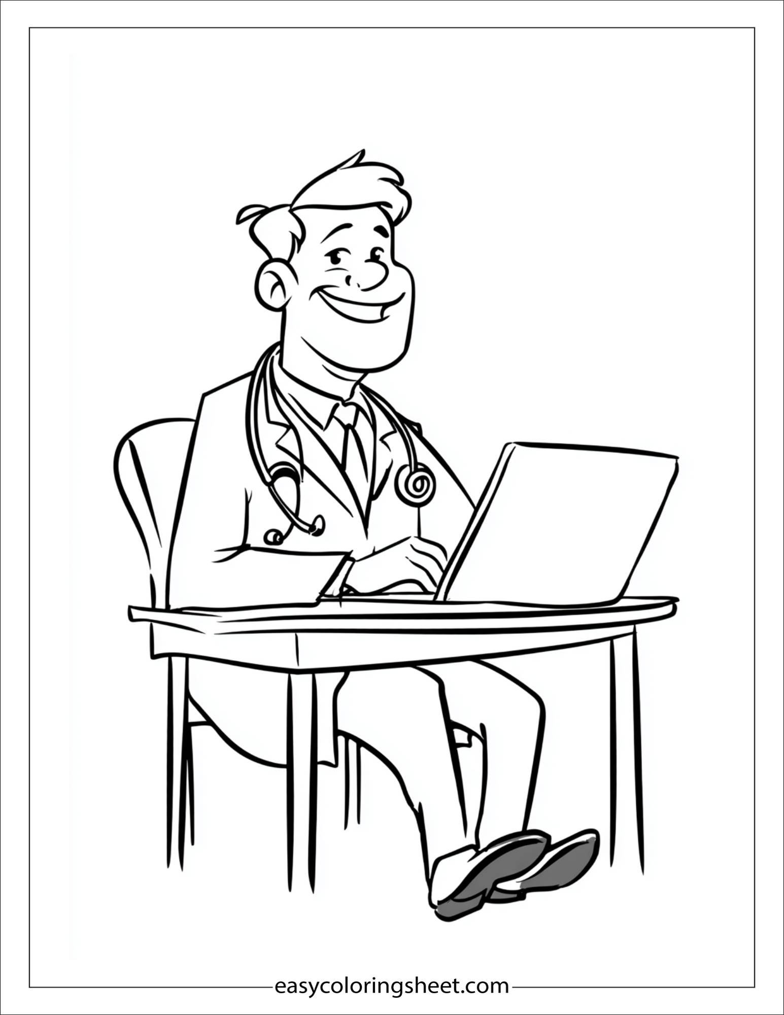 doctor smiling using laptop