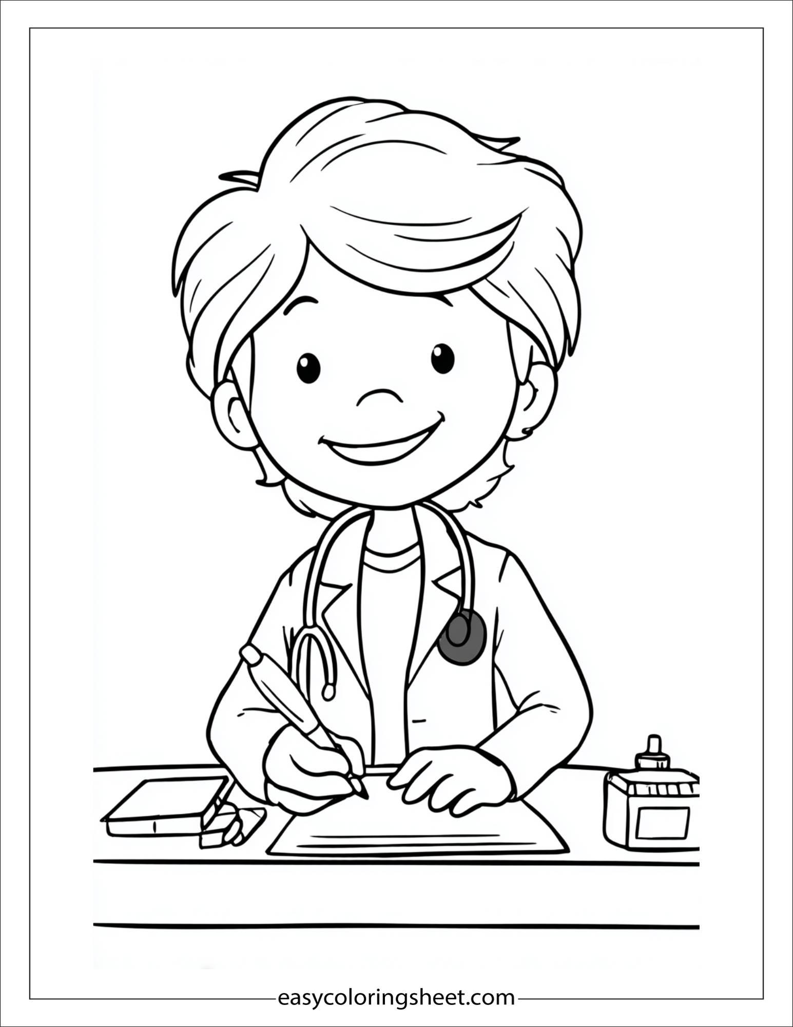 doctor smiling writing a prescription
