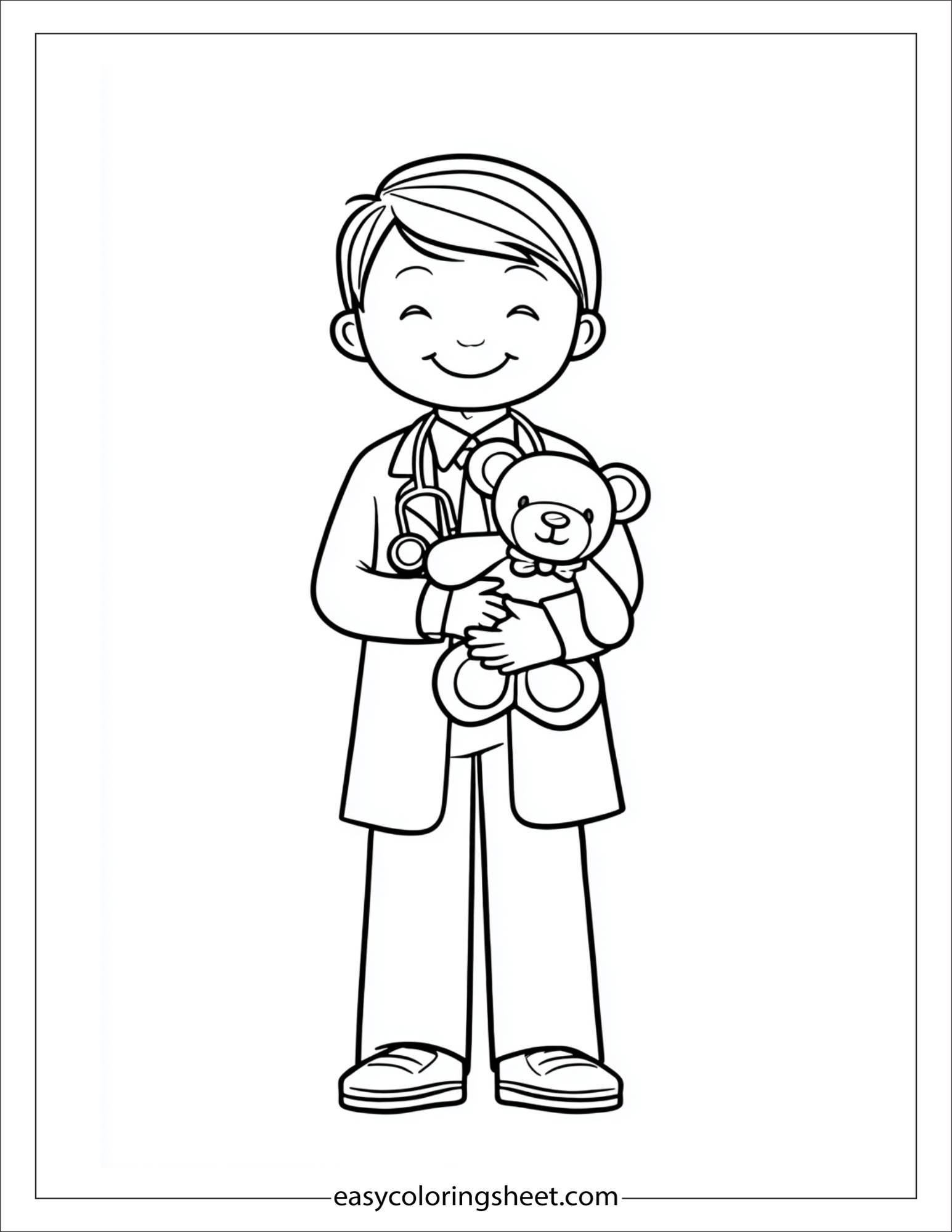 doctor thinking holding teddy bear