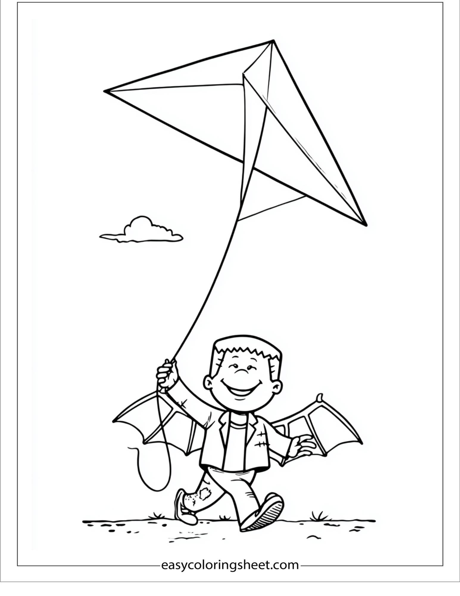 At Halloween, Frankenstein flying a kite