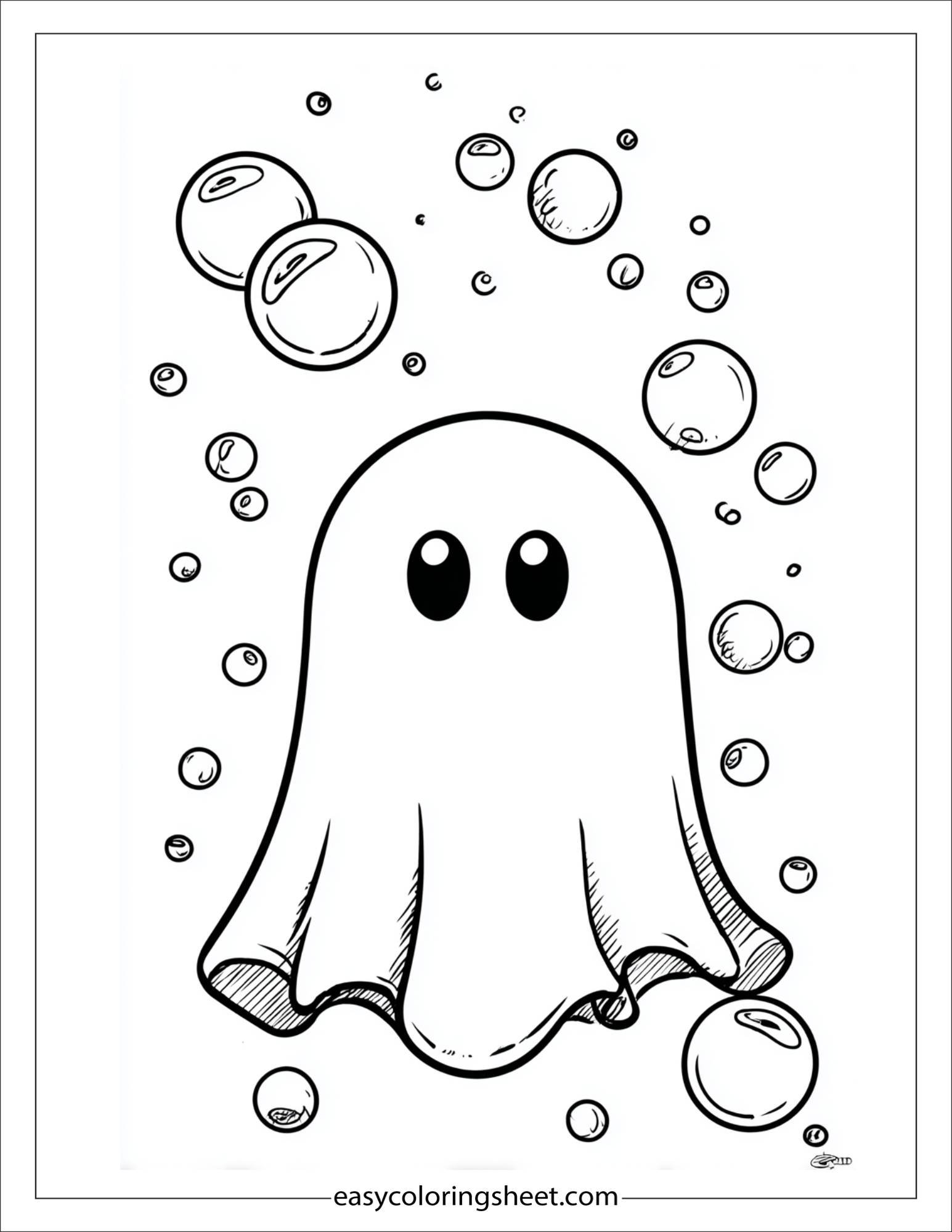 At Halloween, ghost blowing bubbles