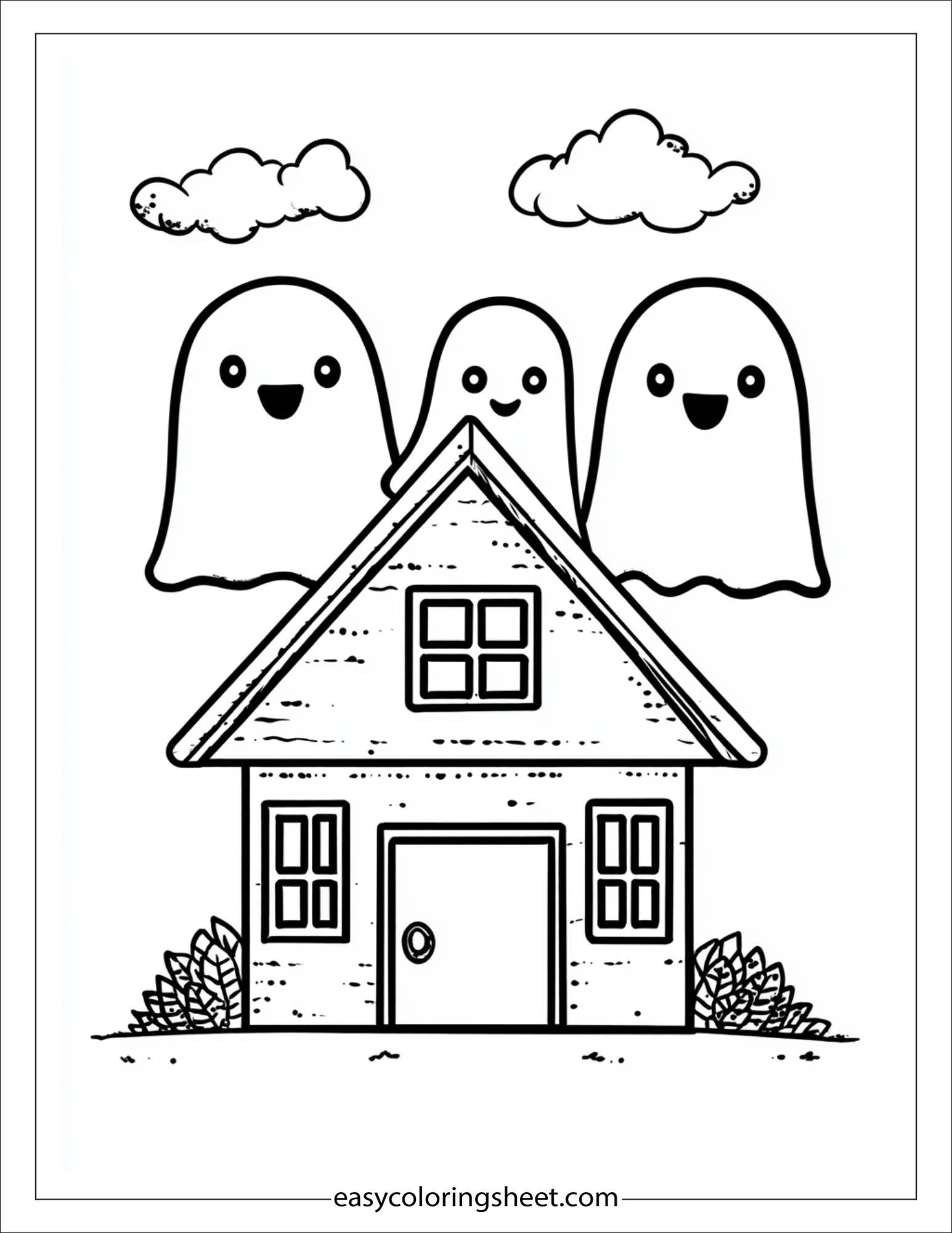 At Halloween, haunted house with friendly ghosts