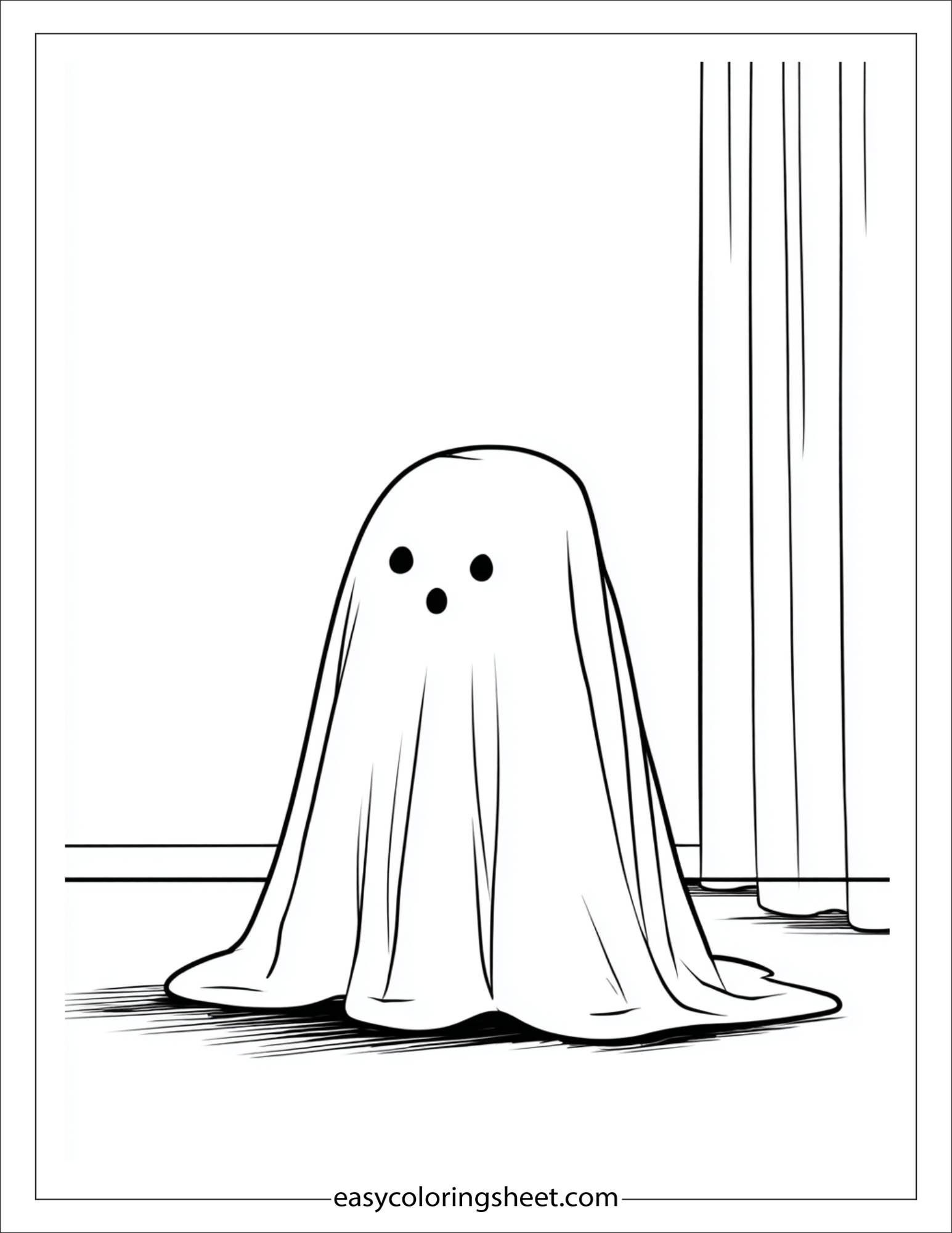 At Halloween, scared ghost hiding under blanket