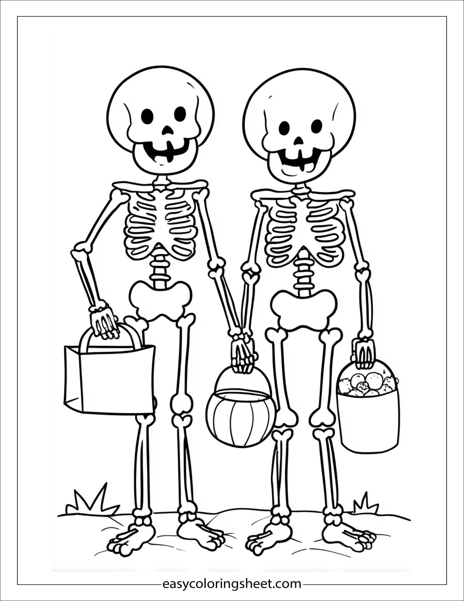 At Halloween, skeleton trick or treating