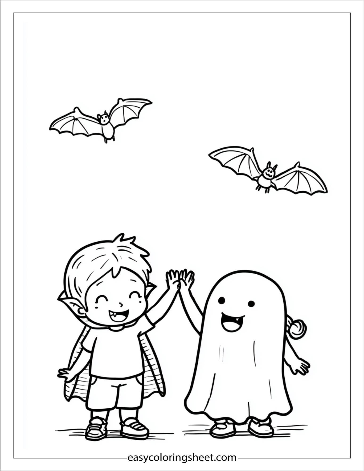 At Halloween, vampire and ghost high fiving