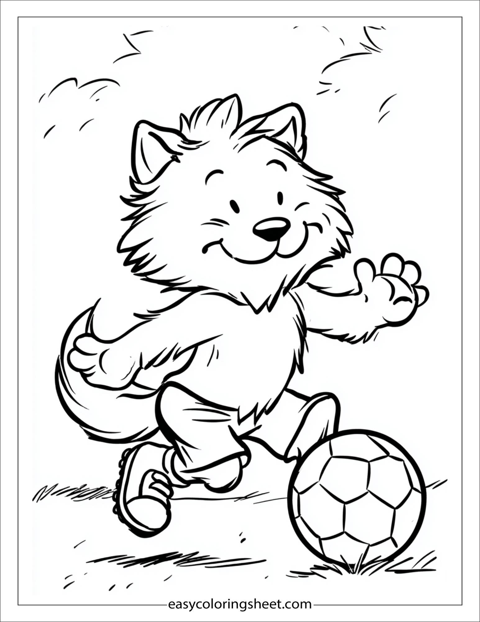 At Halloween, werewolf playing soccer