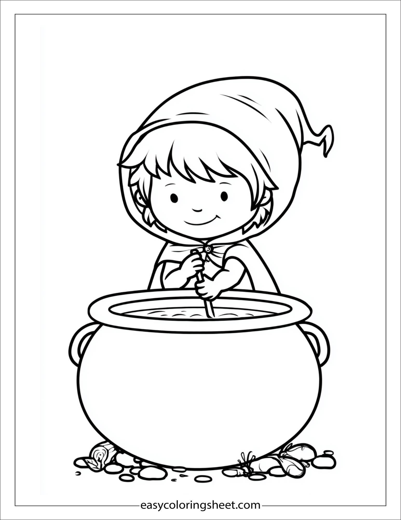 At Halloween, witch cooking in a cauldron