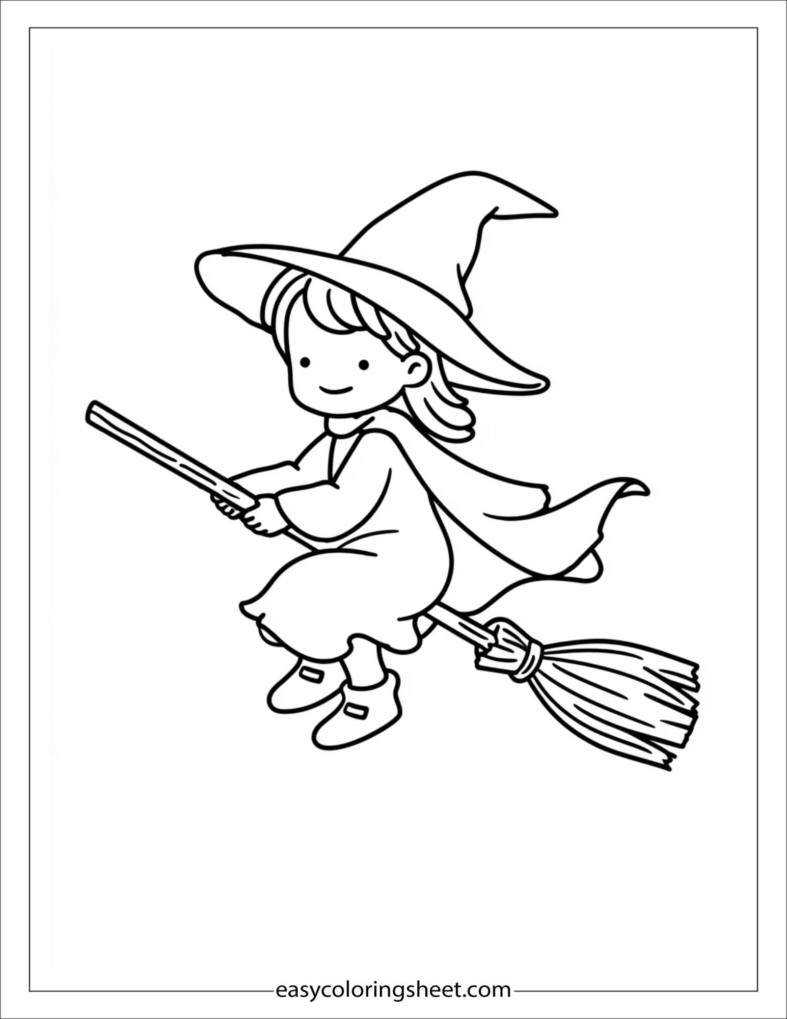 At Halloween, witch flying on a broomstick