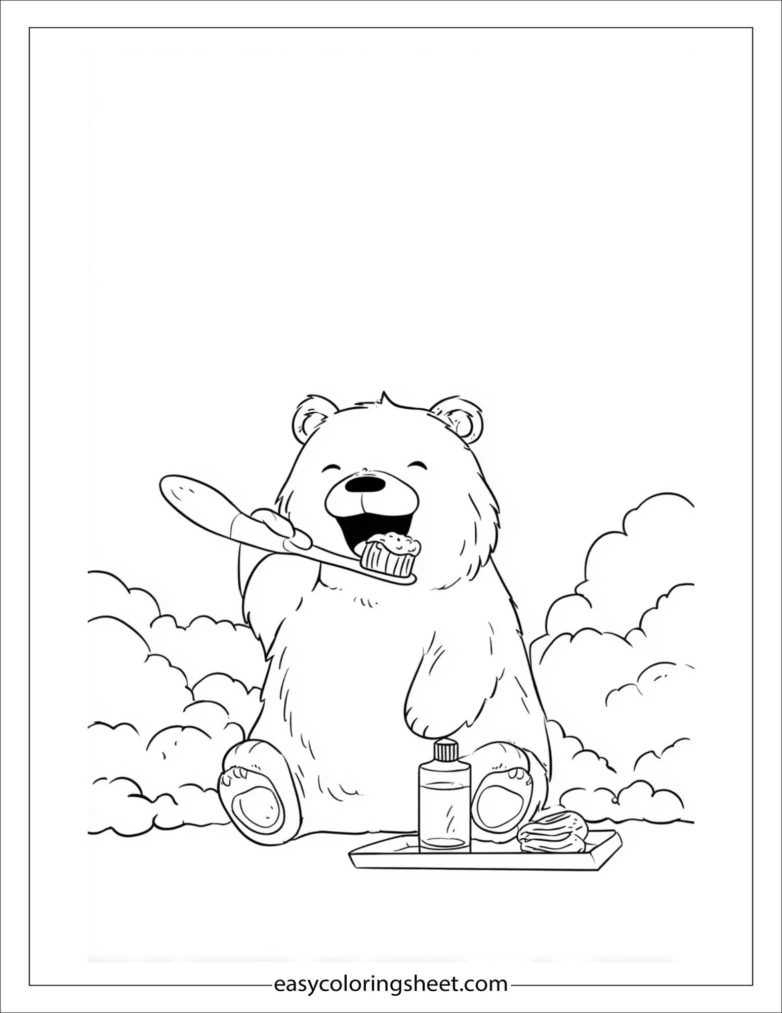 Bear brushing teeth with too much foam