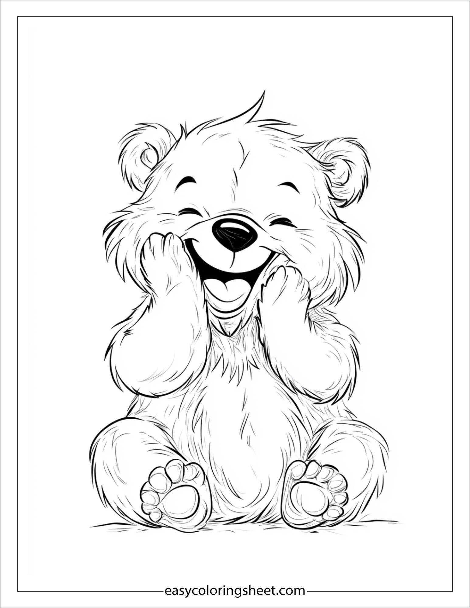 Bear giggling with paws over mouth