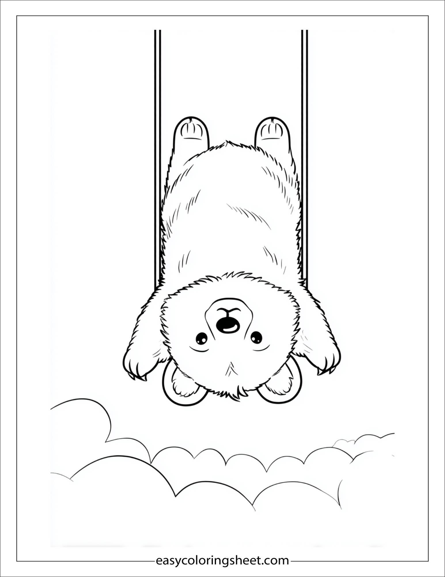 Bear upside down on a swing