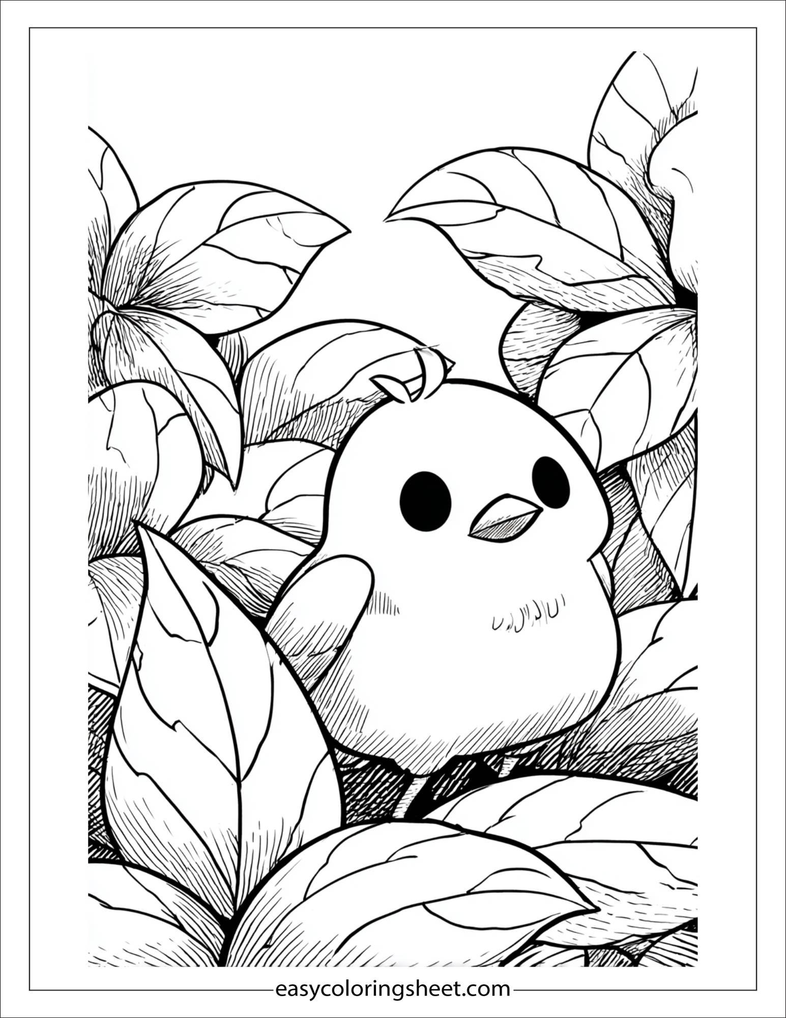 Bird hiding behind leaves