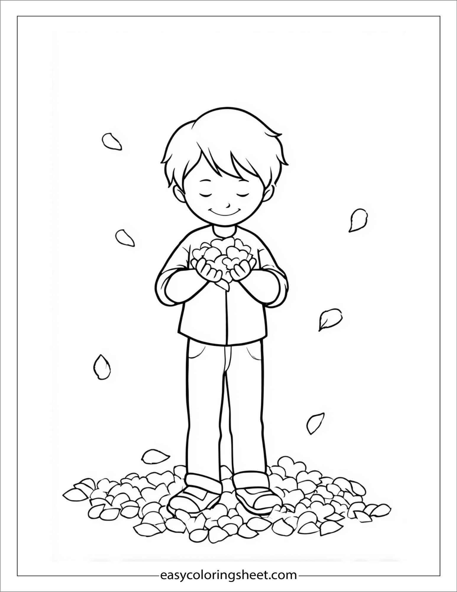 Boy Collecting Fallen Petals