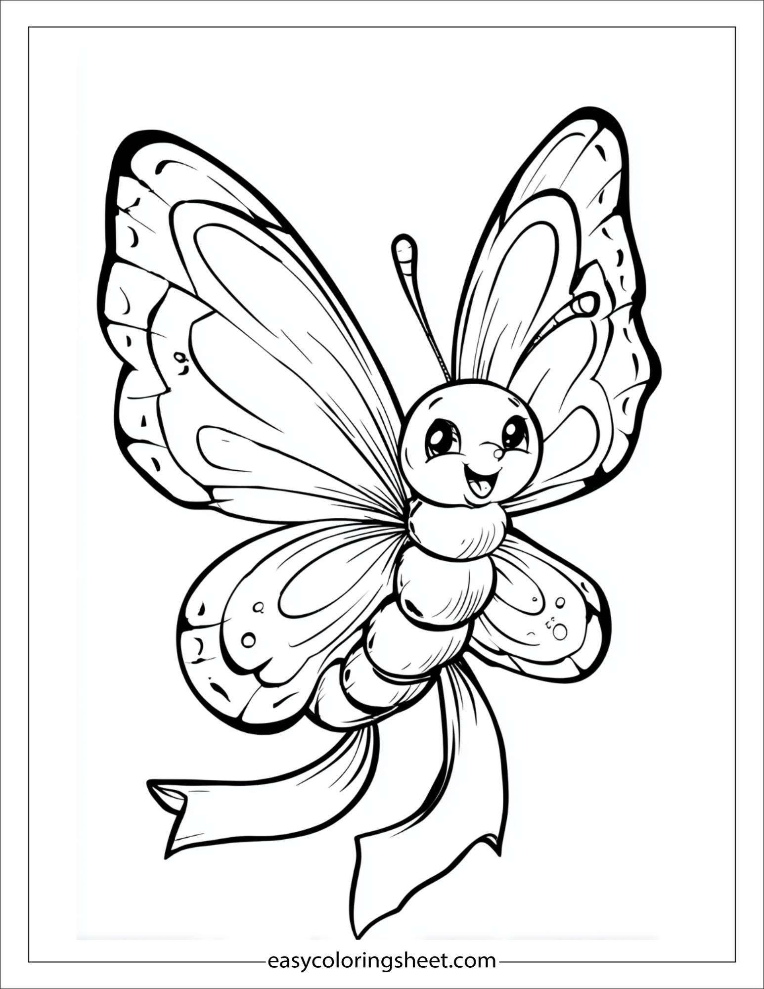 Butterfly flying with a ribbon