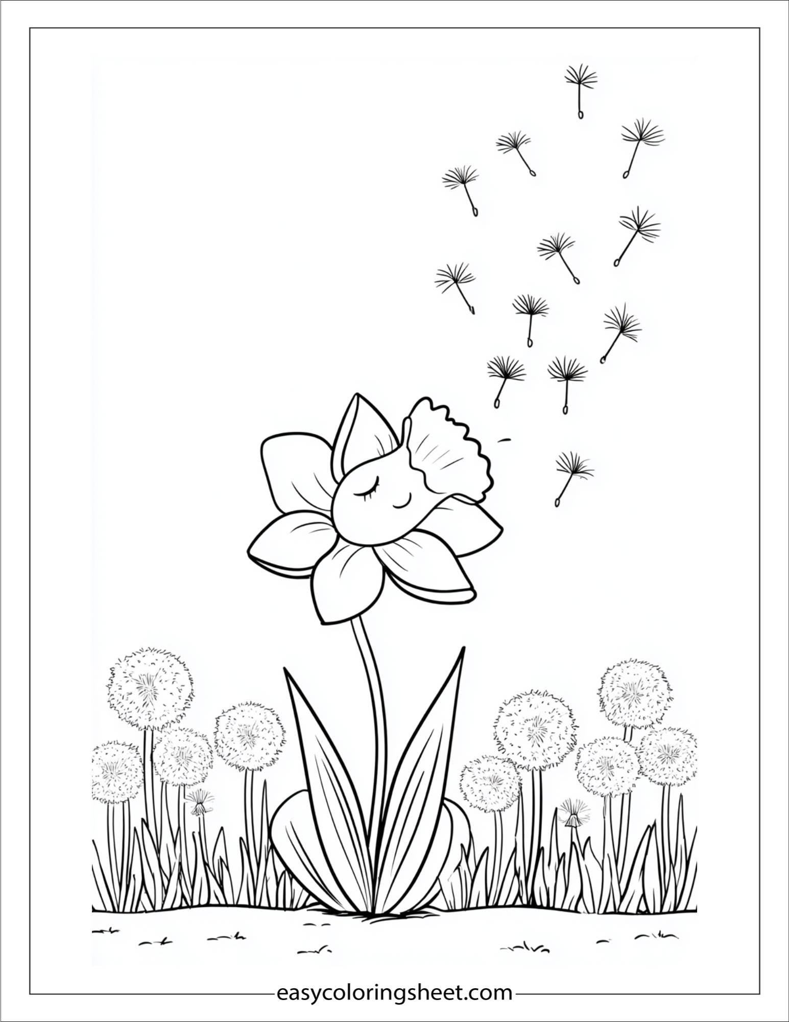 Daffodil blowing dandelions