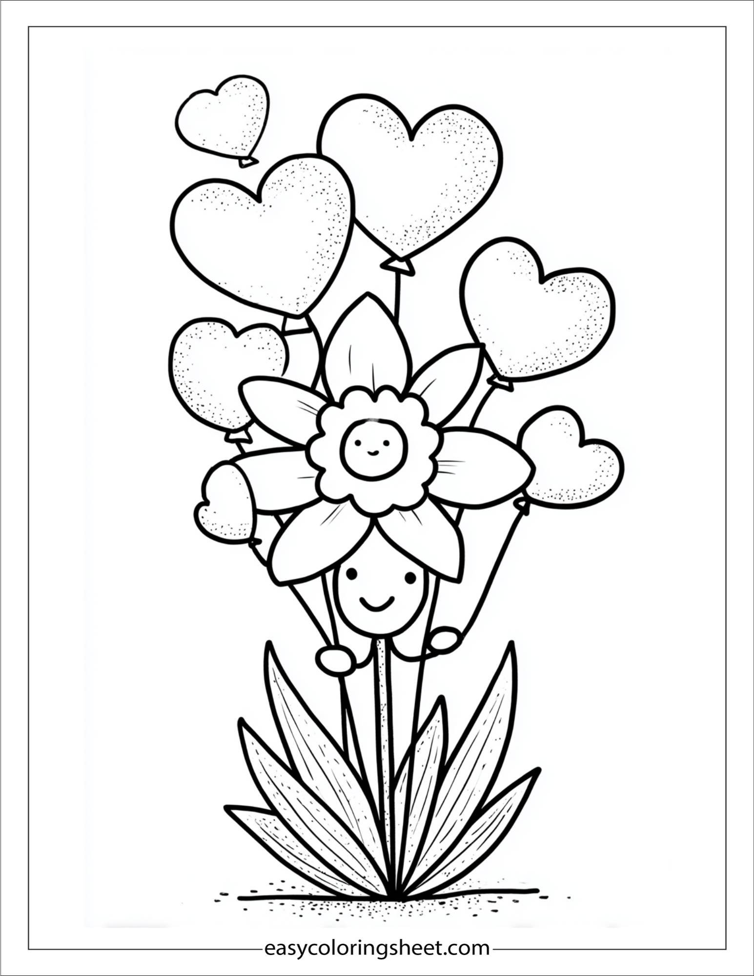 Daffodil holding heart balloons