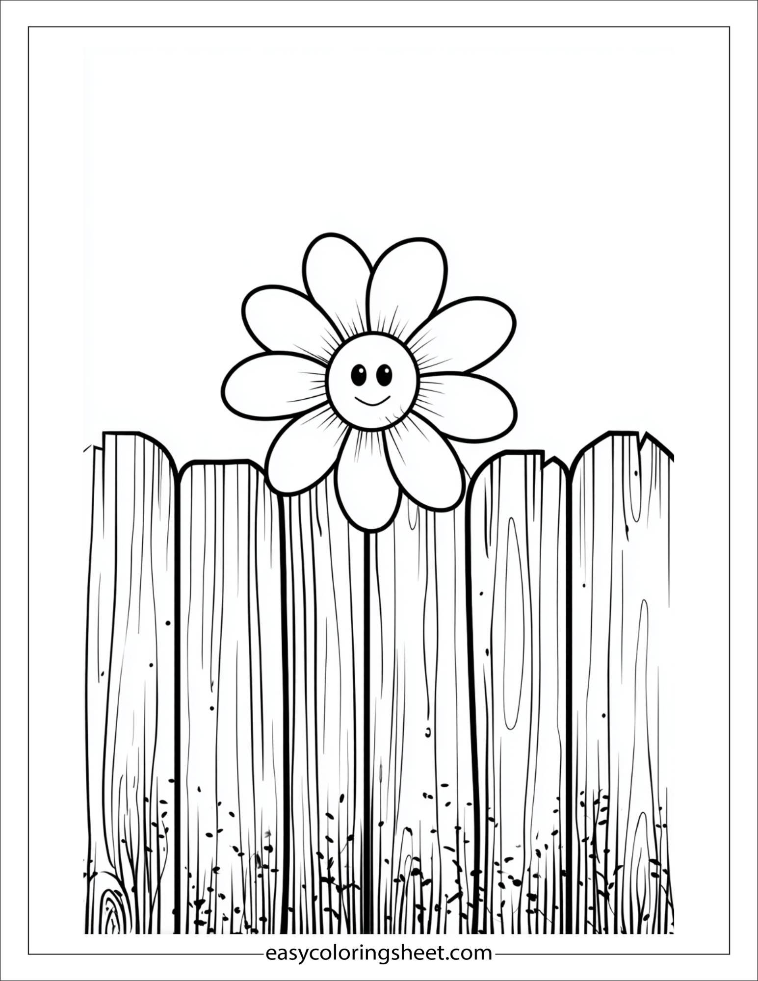 Daisy peeking through a wooden fence