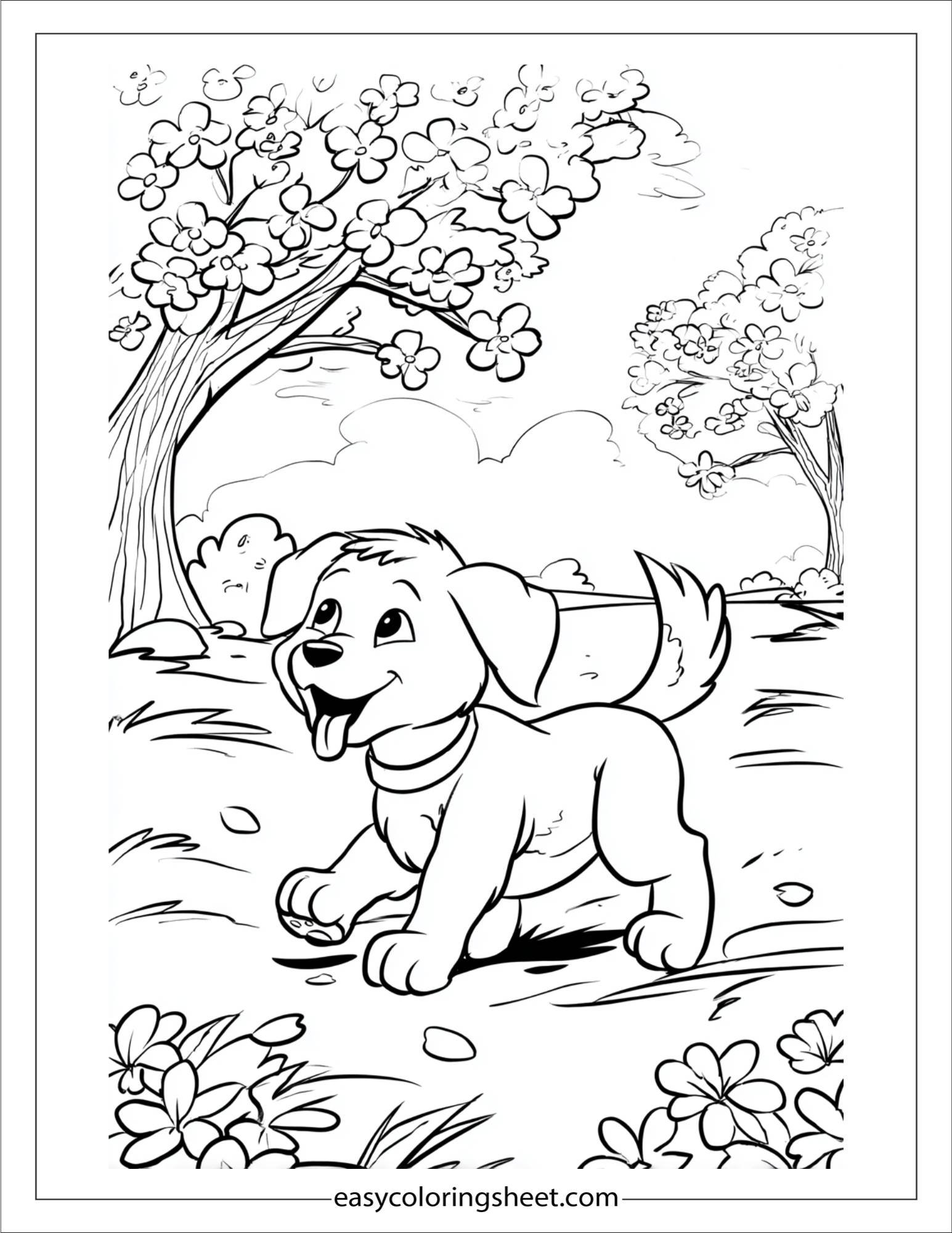 Dog Playing in Blossom Field