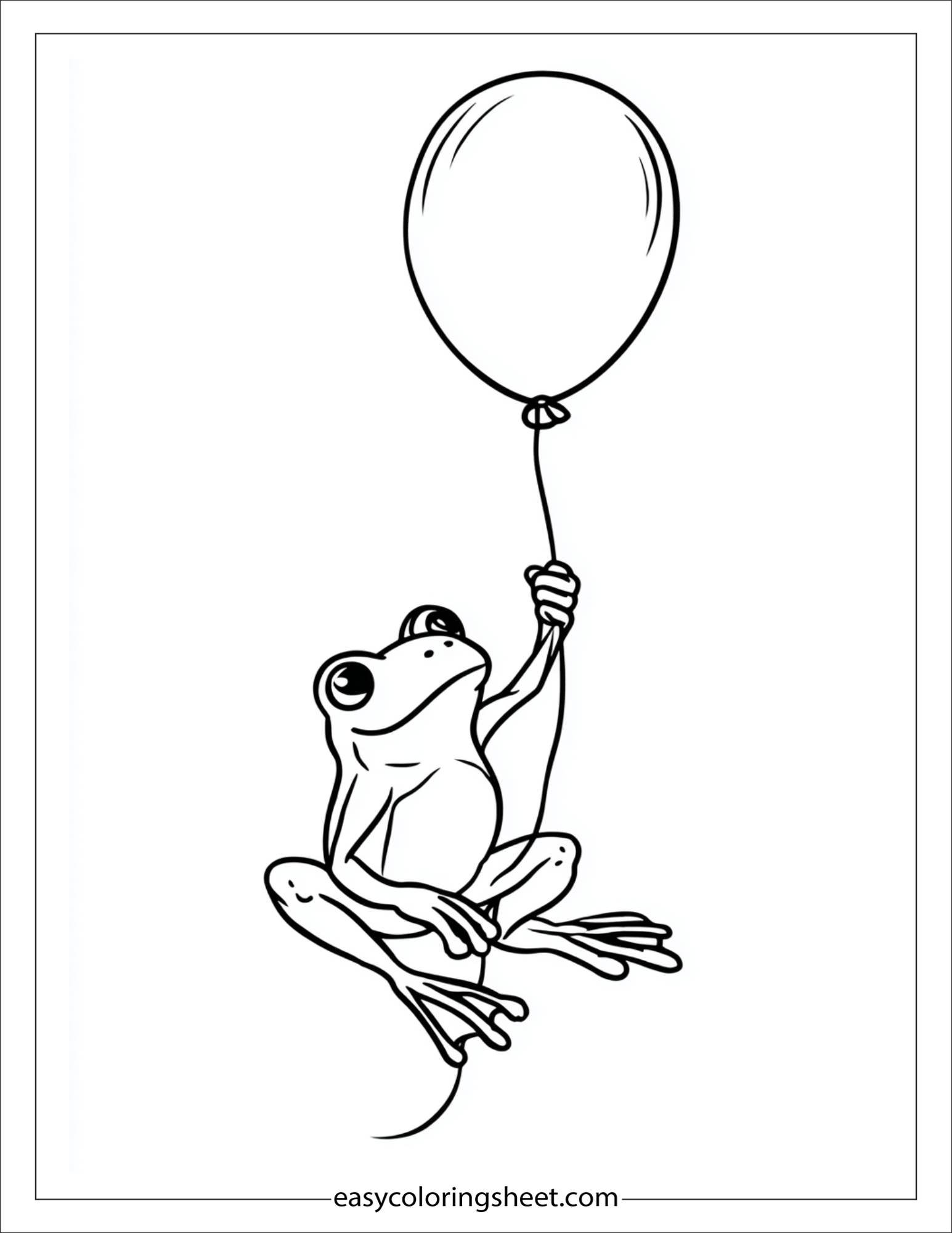Frog flying with balloon