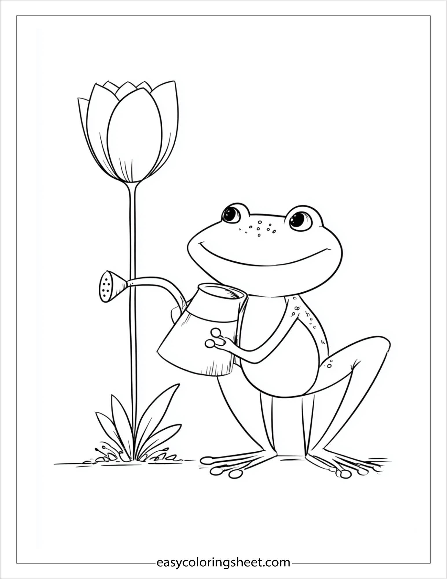 Frog watering plants